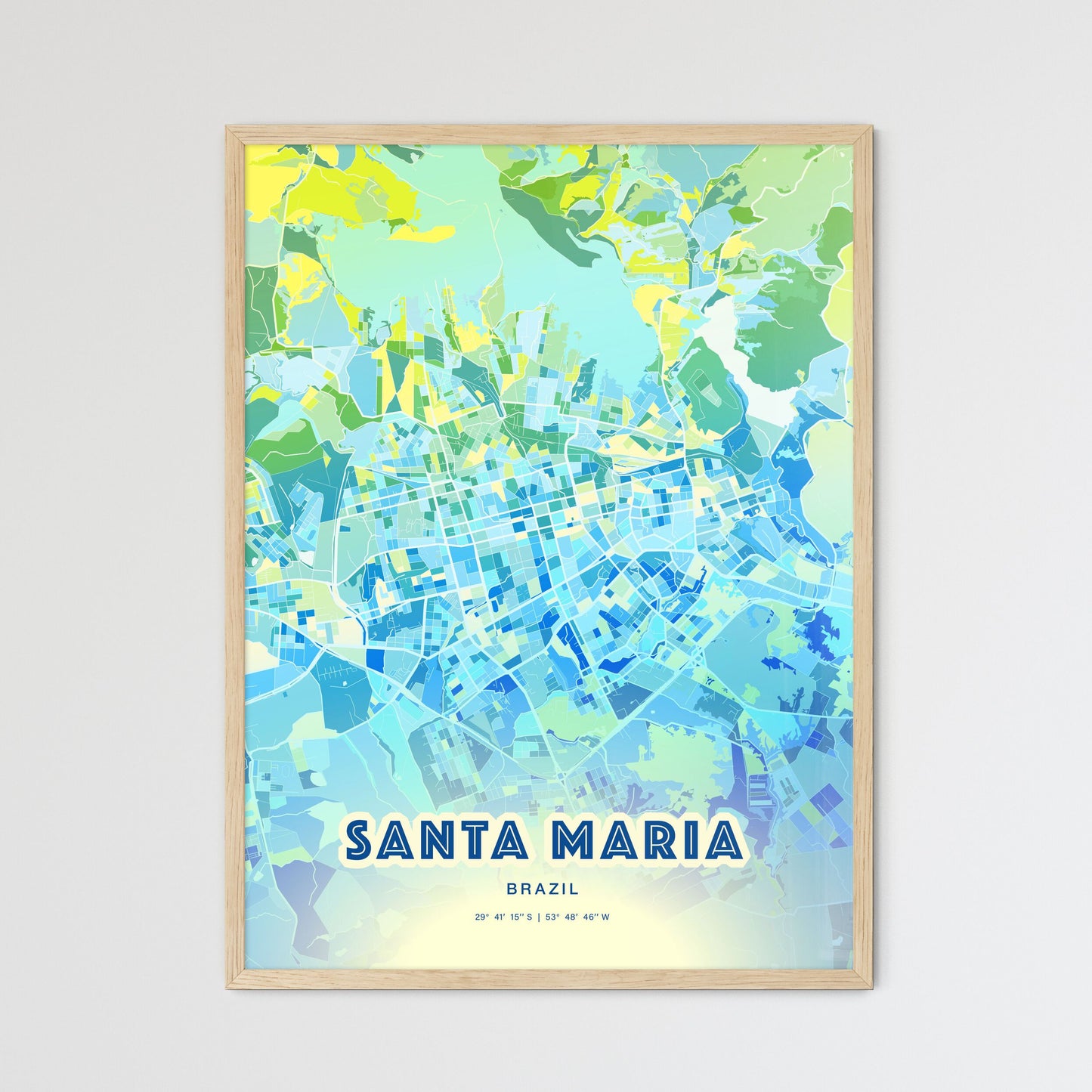 Colorful SANTA MARIA BRAZIL Fine Art Map Cool Blue