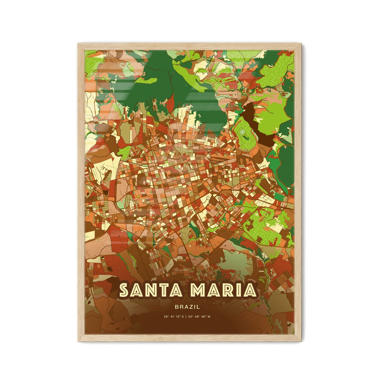 Colorful SANTA MARIA BRAZIL Fine Art Map Farmhouse