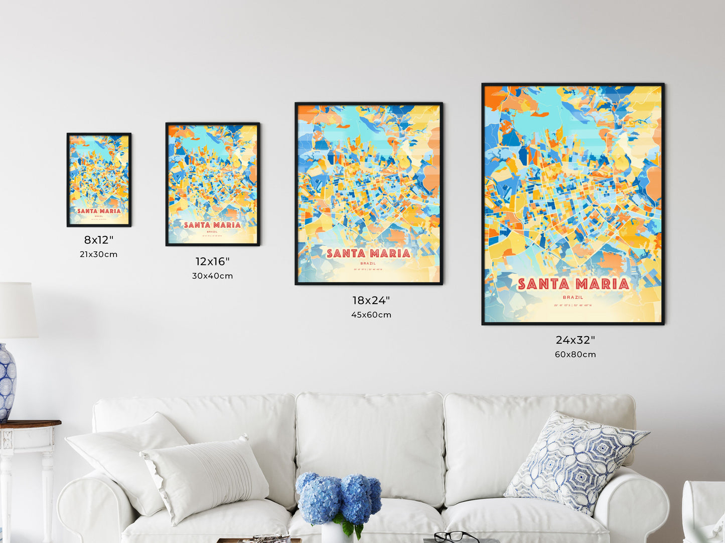 Colorful SANTA MARIA BRAZIL Fine Art Map Blue Orange