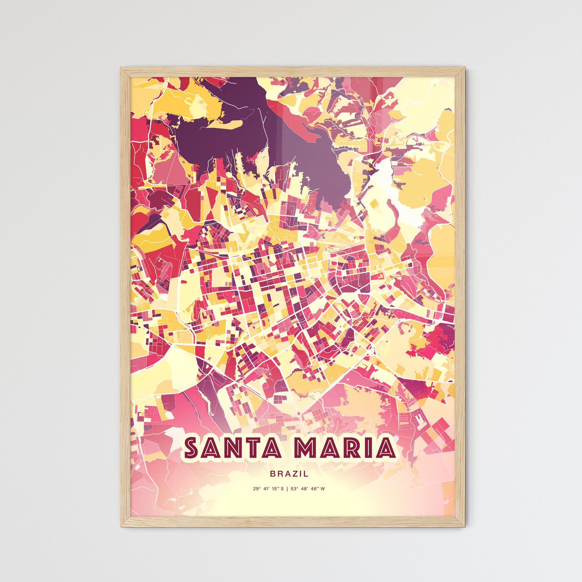 Colorful SANTA MARIA BRAZIL Fine Art Map Hot Red