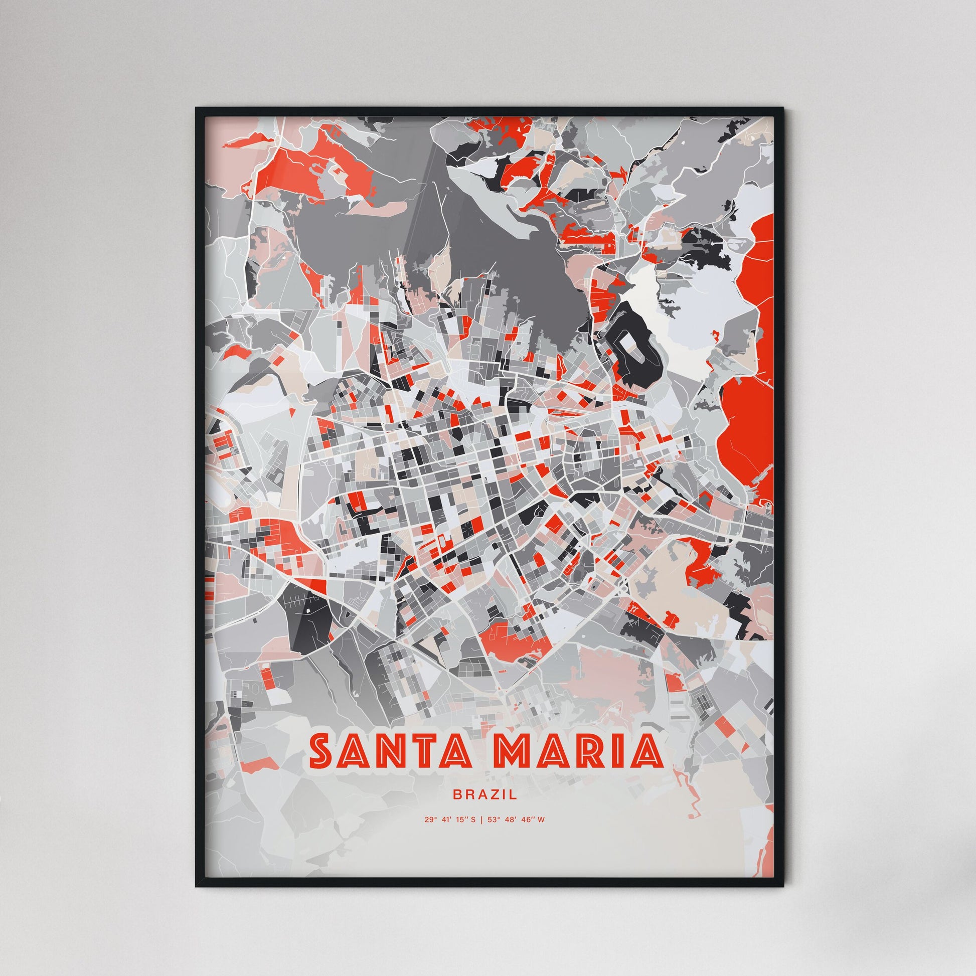 Colorful SANTA MARIA BRAZIL Fine Art Map Modern