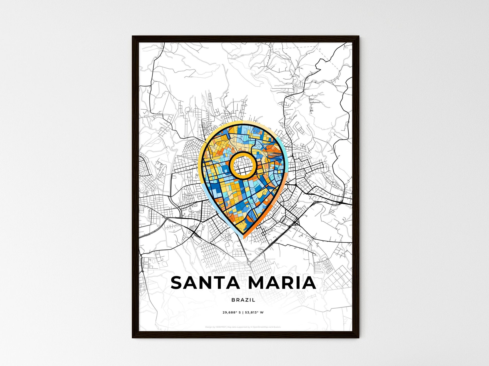 Santa Maria Brazil wedding art map with pointer icon