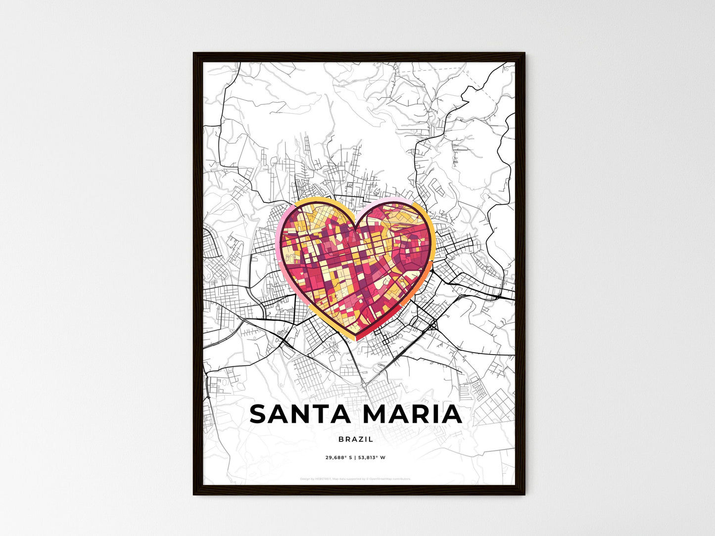 Santa Maria Brazil wedding art map with heart icon