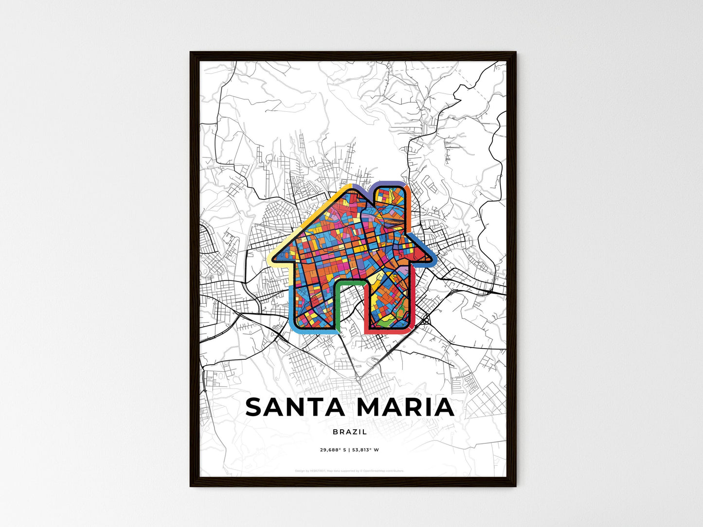 Santa Maria Brazil wedding art map with home icon
