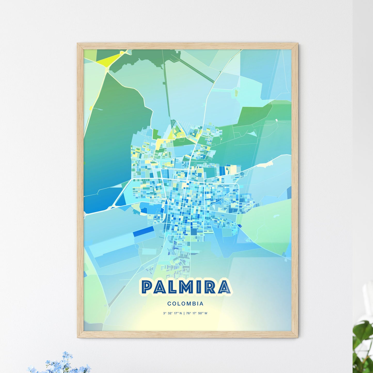 Colorful PALMIRA COLOMBIA Fine Art Map Cool Blue