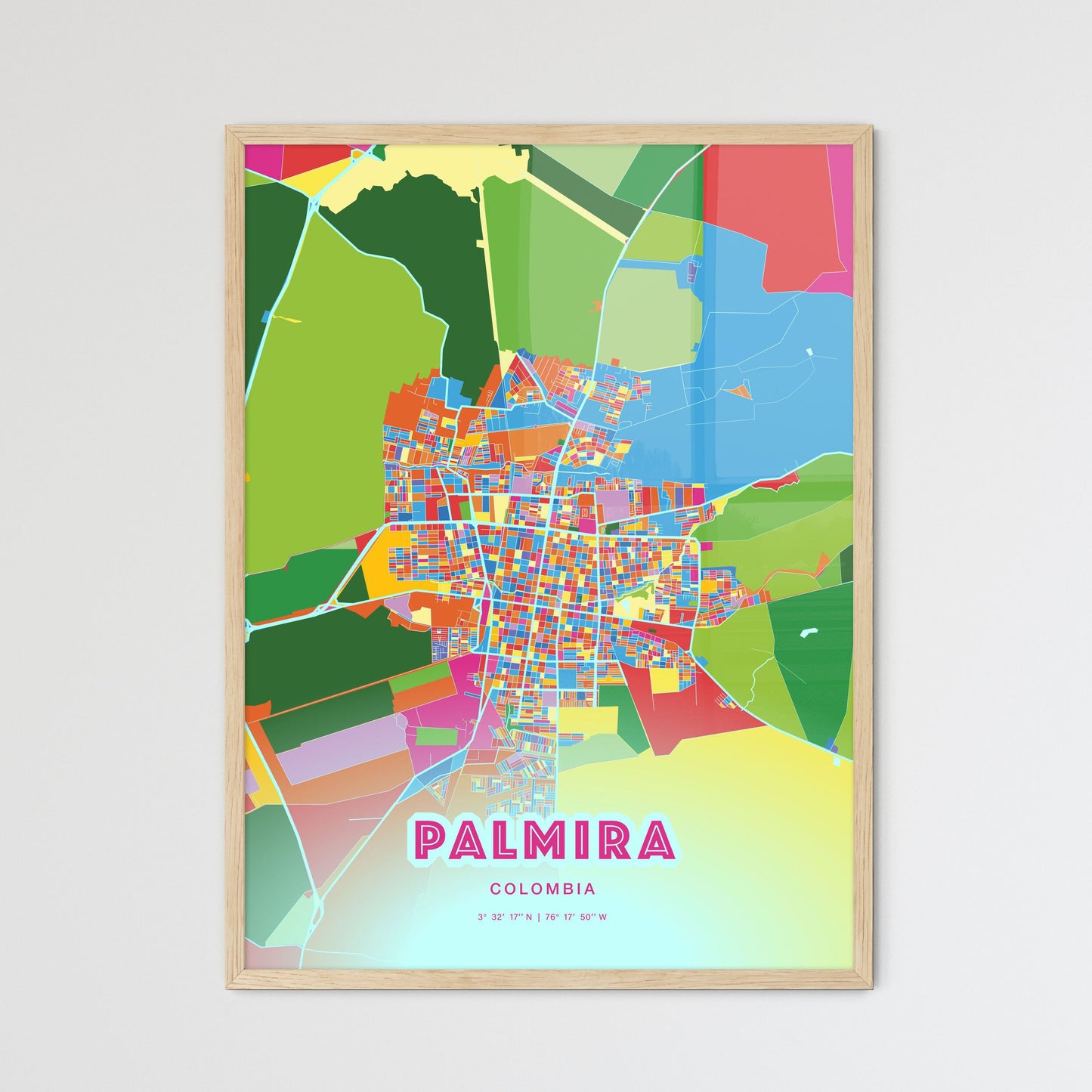 Colorful PALMIRA COLOMBIA Fine Art Map Crazy Colors
