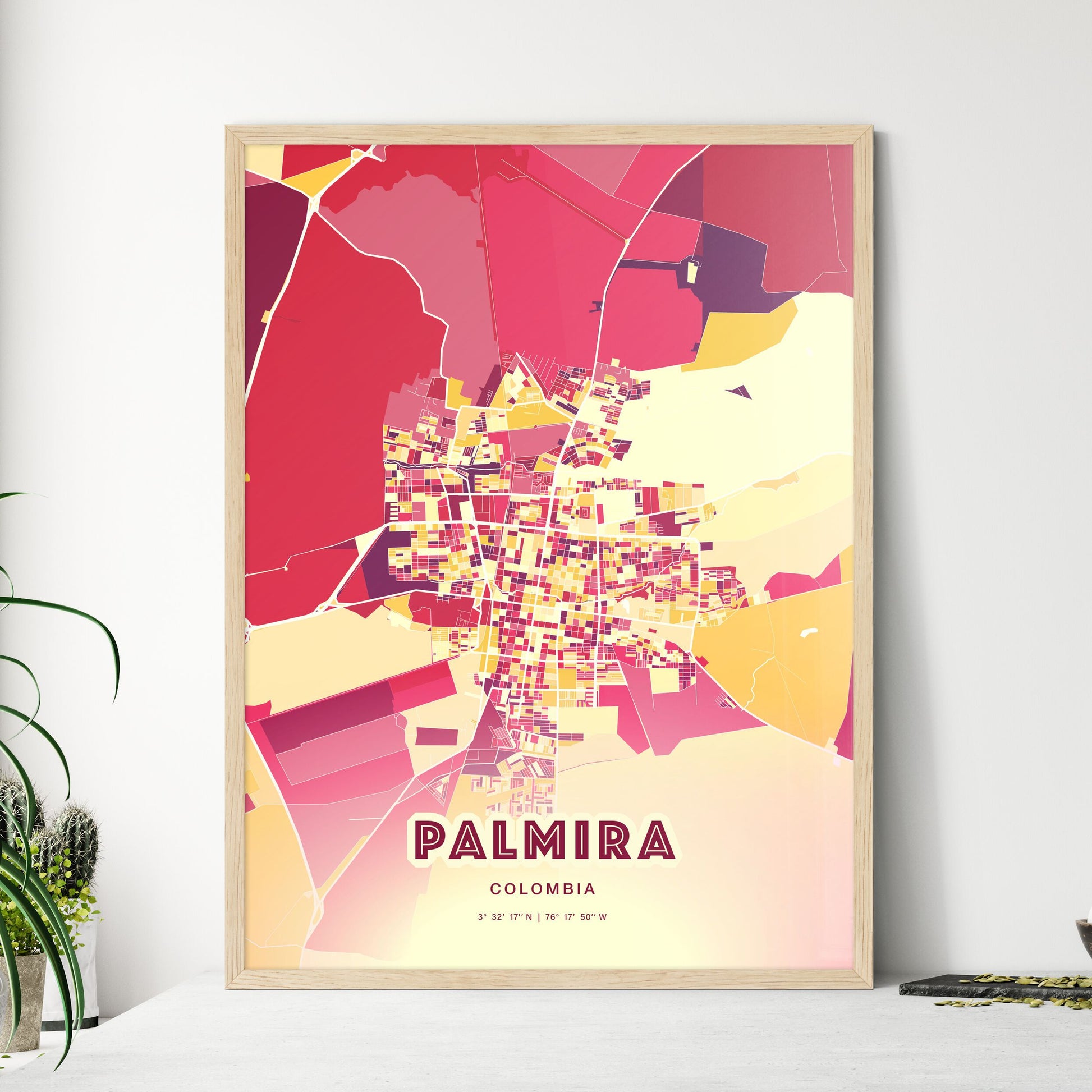 Colorful PALMIRA COLOMBIA Fine Art Map Hot Red