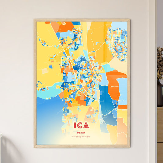 Colorful ICA PERU Fine Art Map Blue Orange