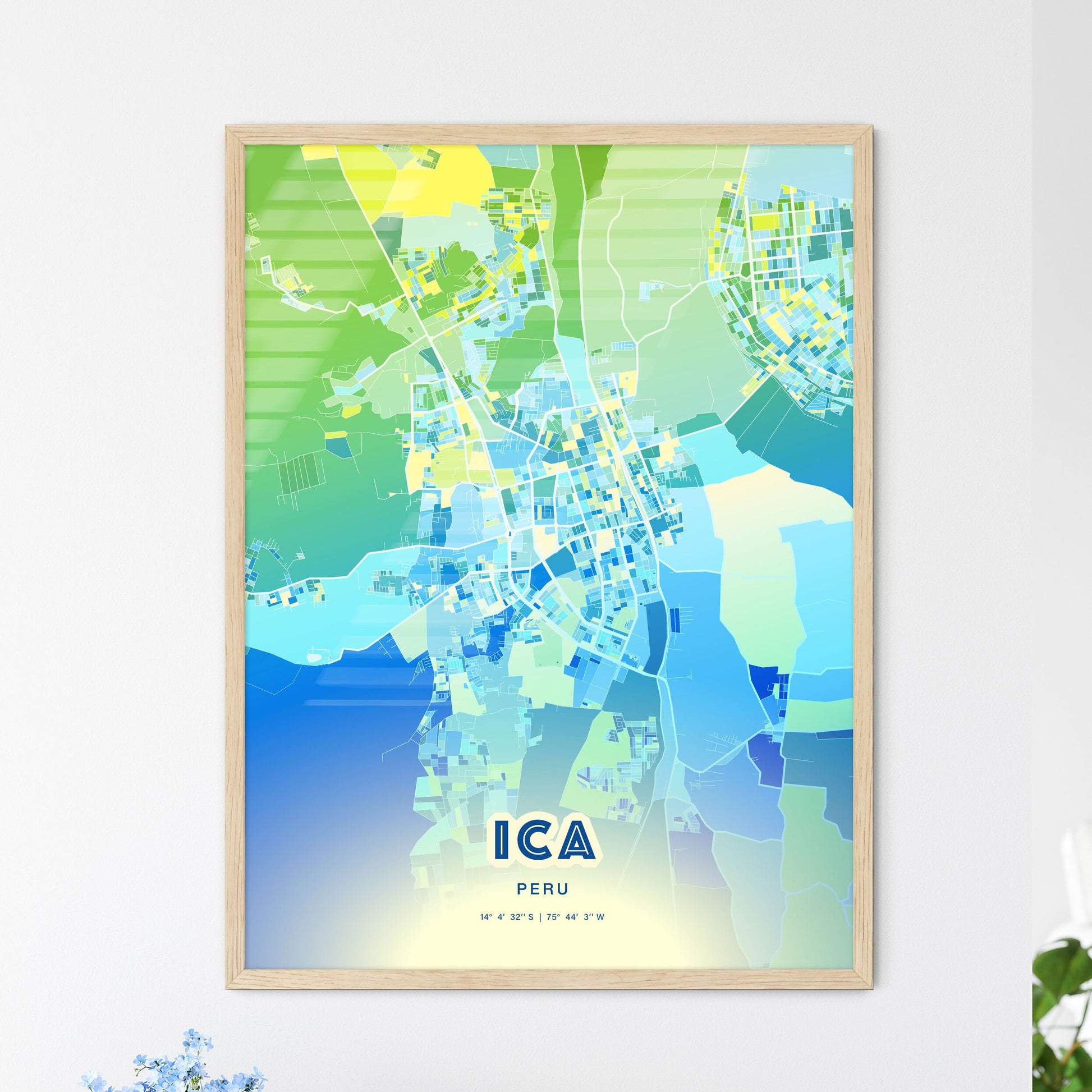 Colorful ICA PERU Fine Art Map Cool Blue