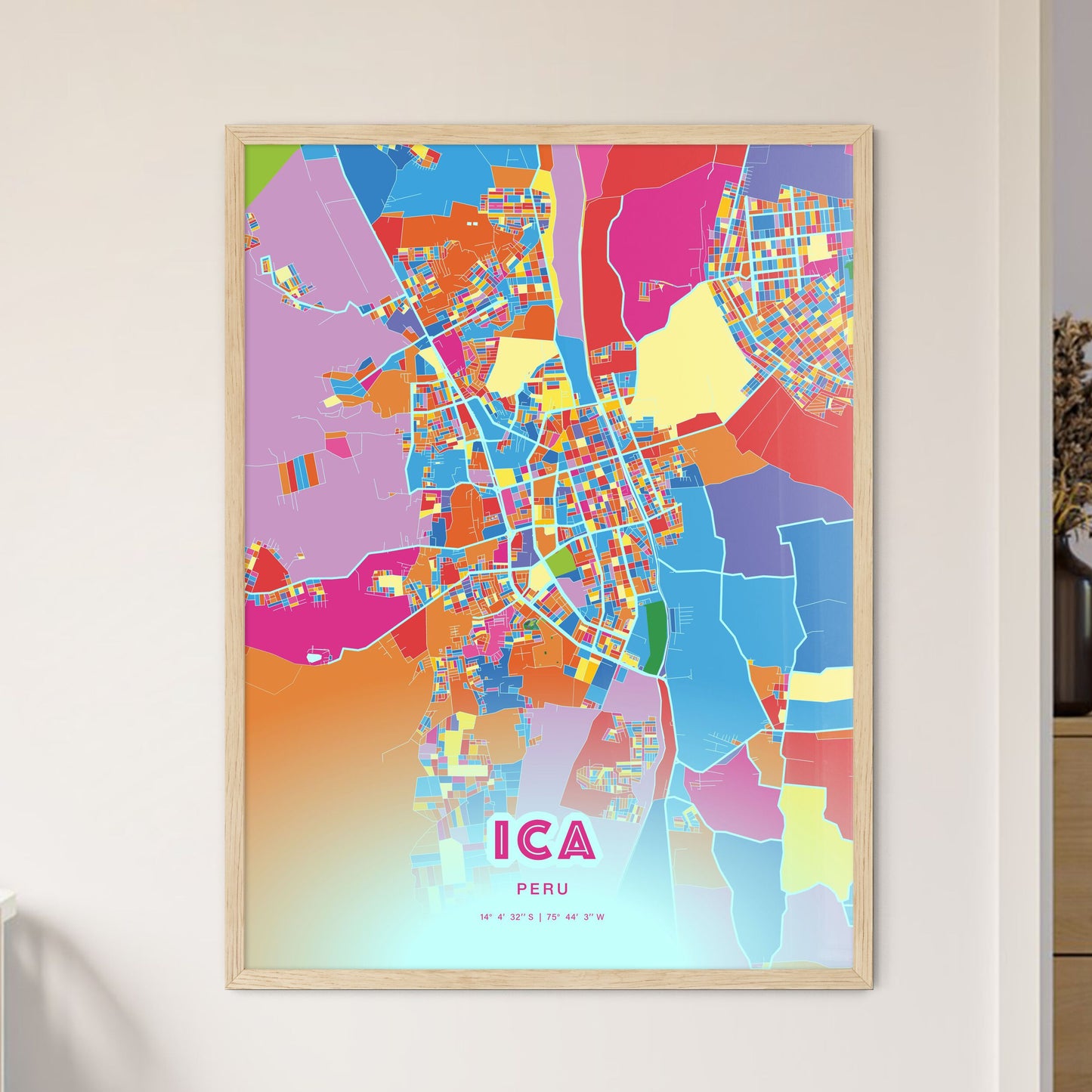 Colorful ICA PERU Fine Art Map Crazy Colors