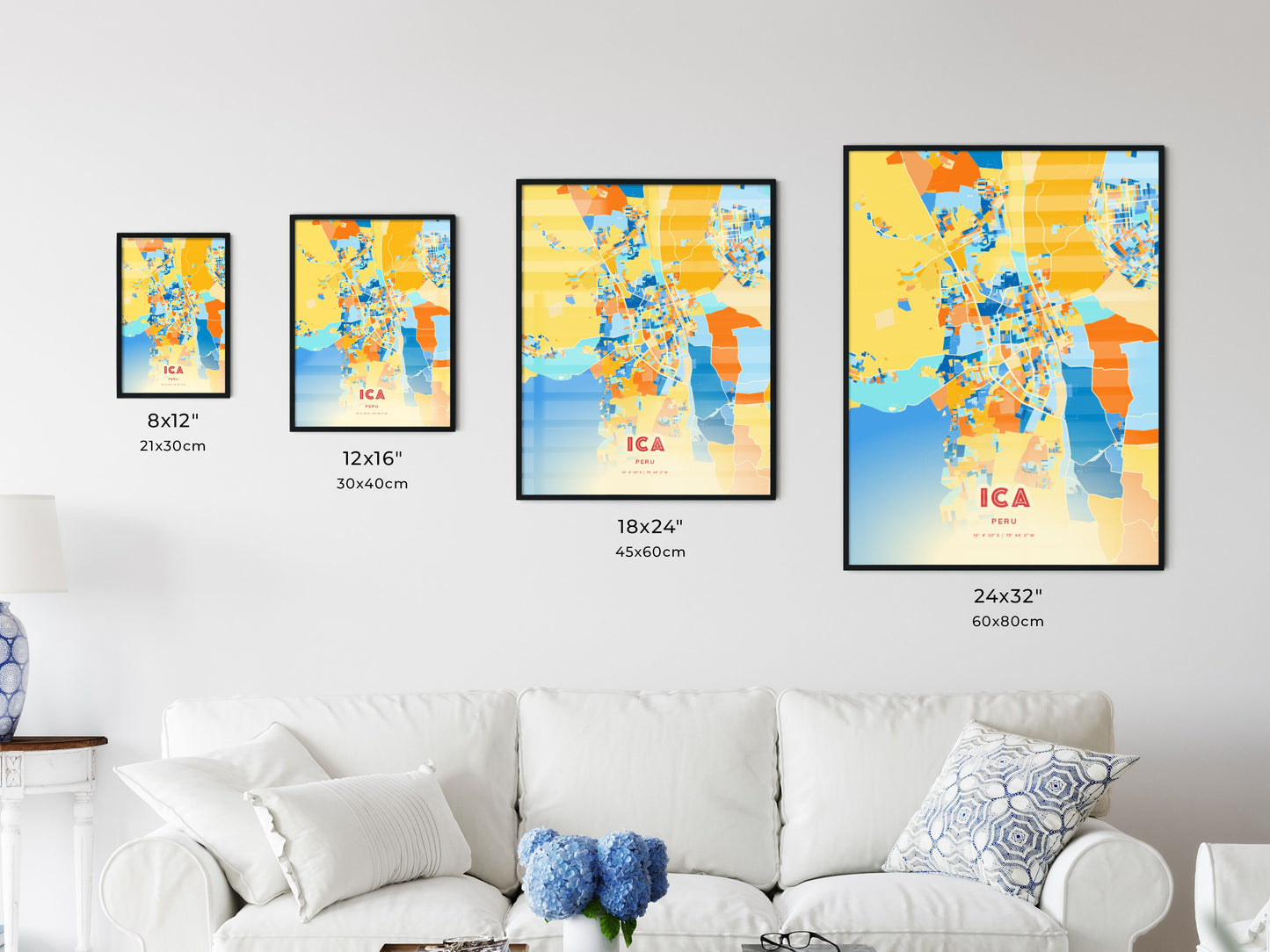 Colorful ICA PERU Fine Art Map Blue Orange