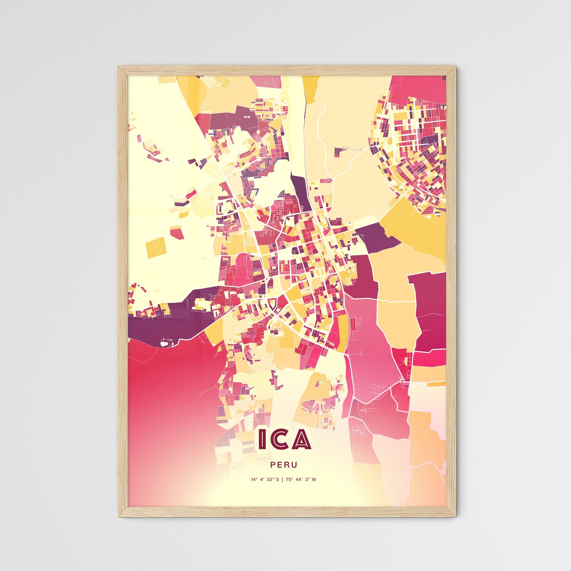 Colorful ICA PERU Fine Art Map Hot Red