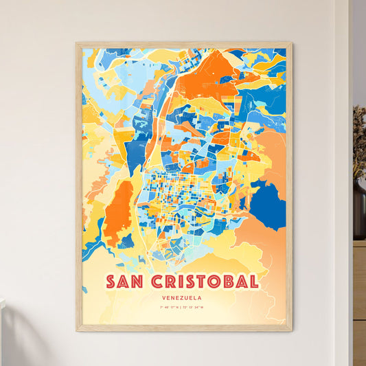 Colorful SAN CRISTOBAL VENEZUELA Fine Art Map Blue Orange