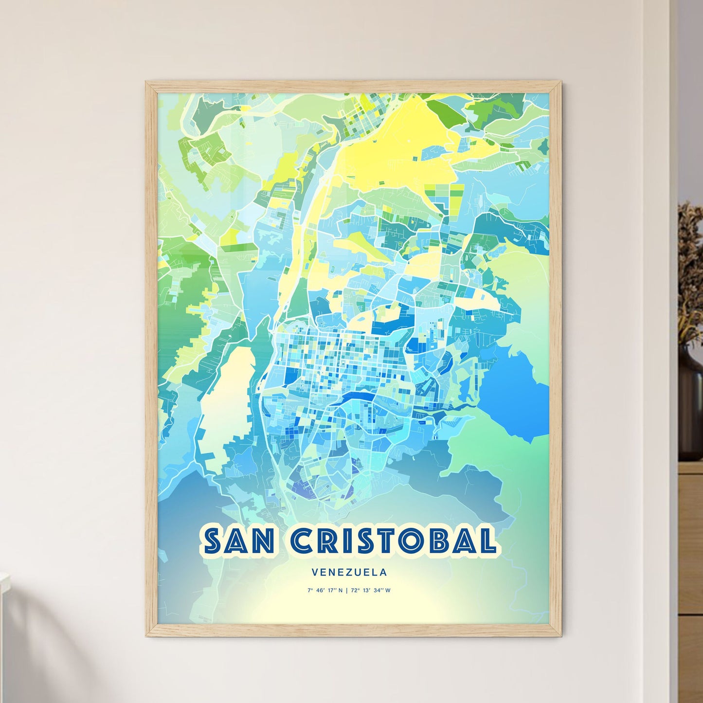Colorful SAN CRISTOBAL VENEZUELA Fine Art Map Cool Blue