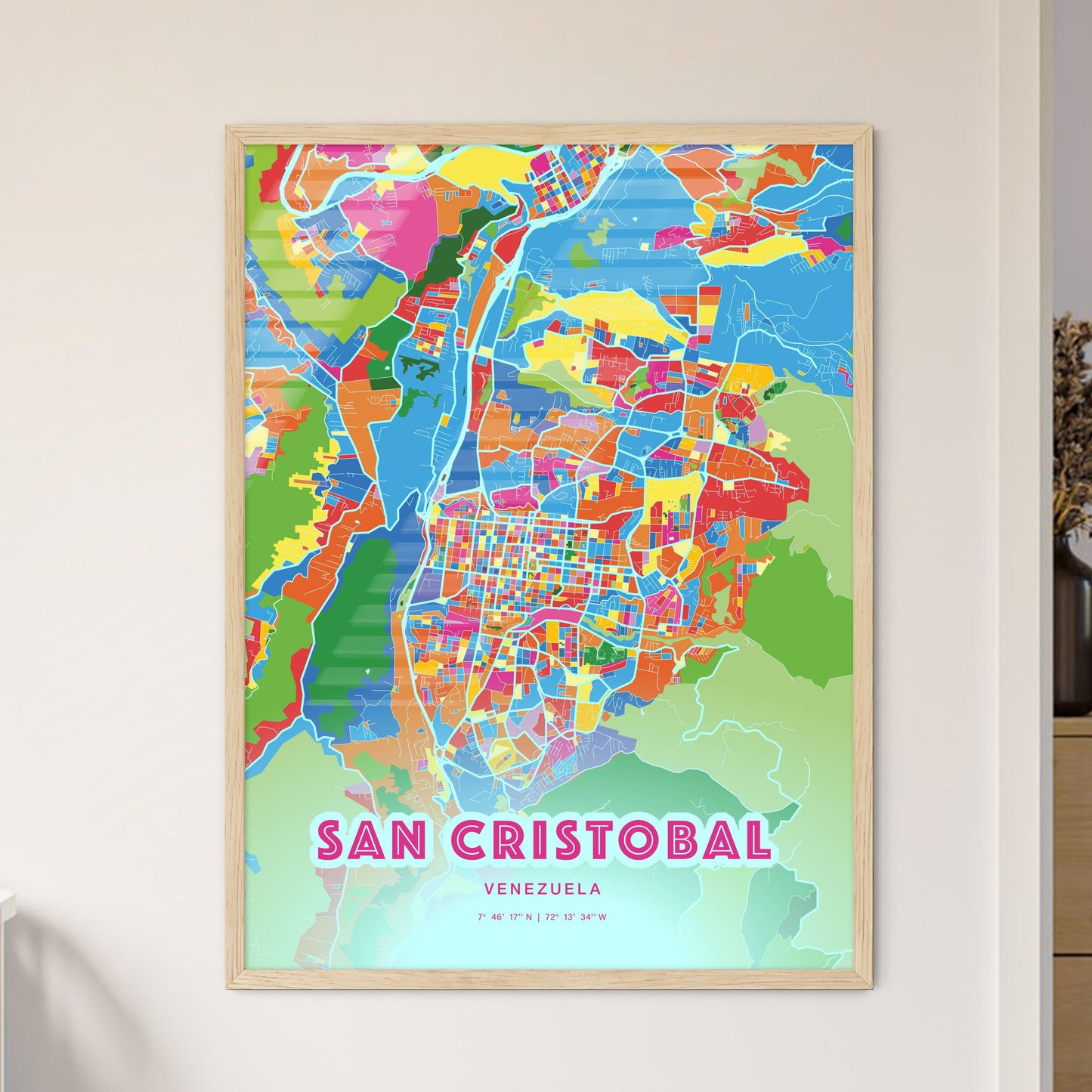 Colorful SAN CRISTOBAL VENEZUELA Fine Art Map Crazy Colors