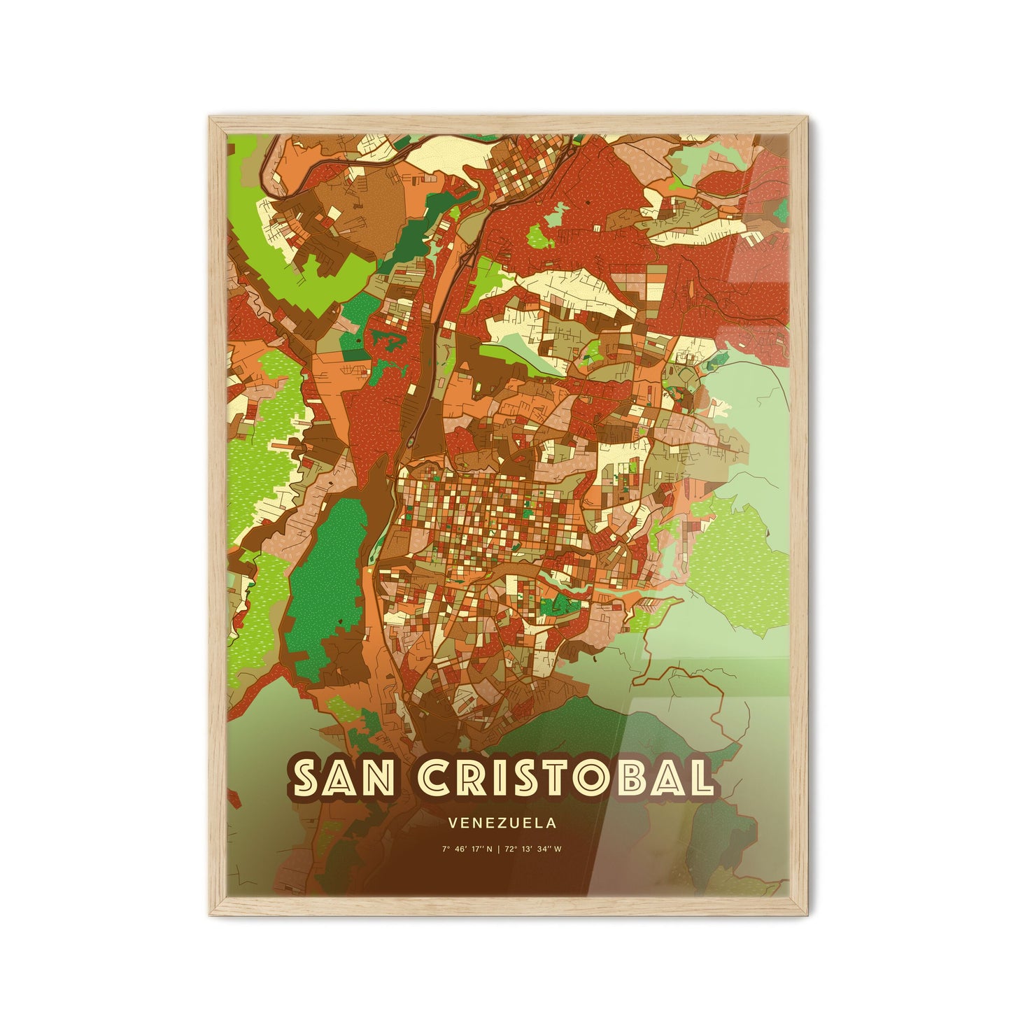Colorful SAN CRISTOBAL VENEZUELA Fine Art Map Farmhouse