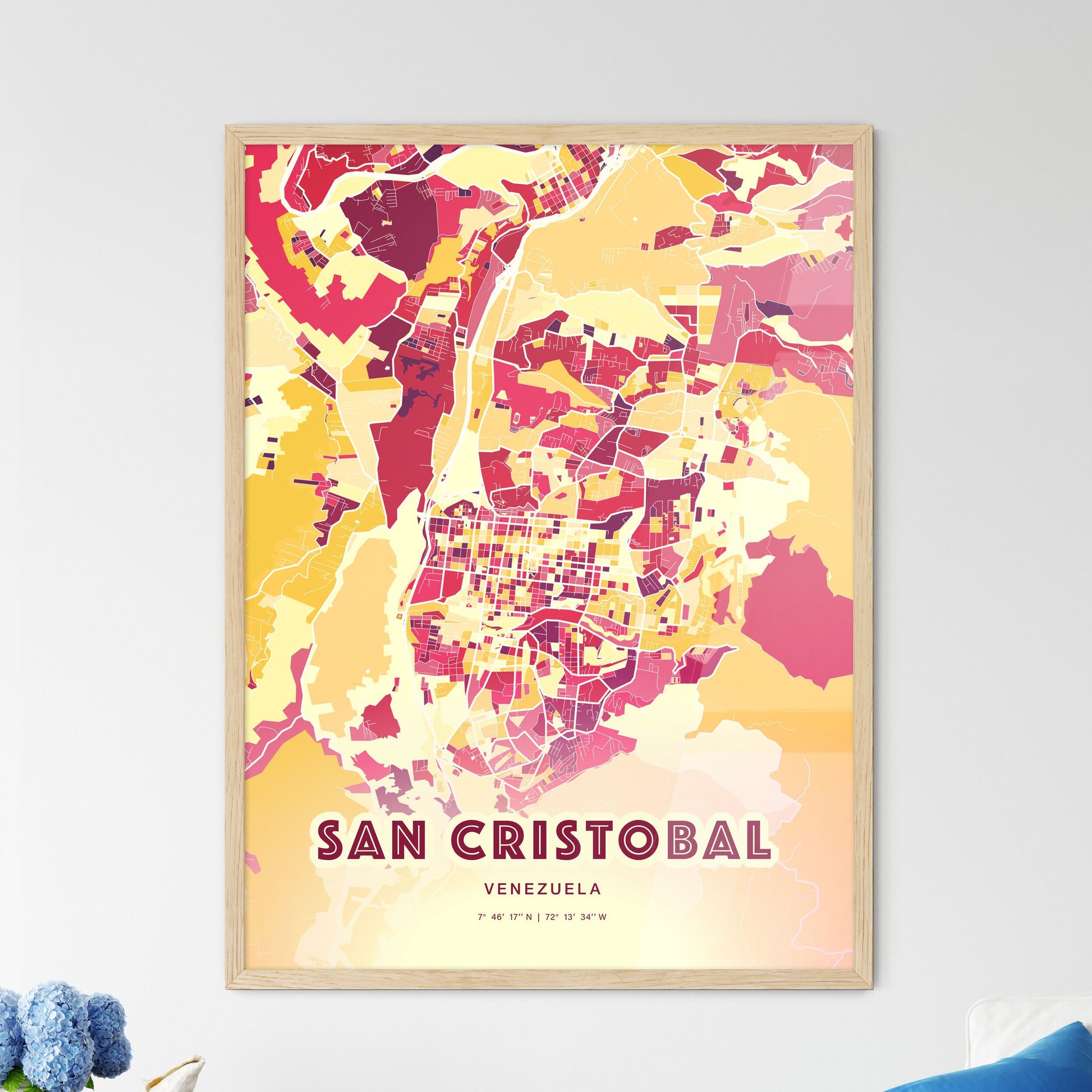 Colorful SAN CRISTOBAL VENEZUELA Fine Art Map Hot Red