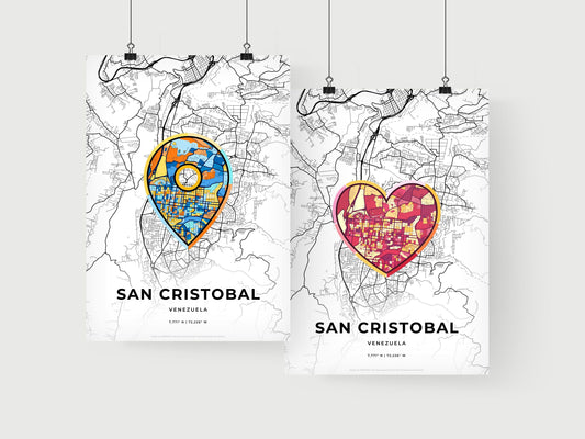 SAN CRISTOBAL VENEZUELA minimal art map with a colorful icon. Where it all began, Couple map gift.