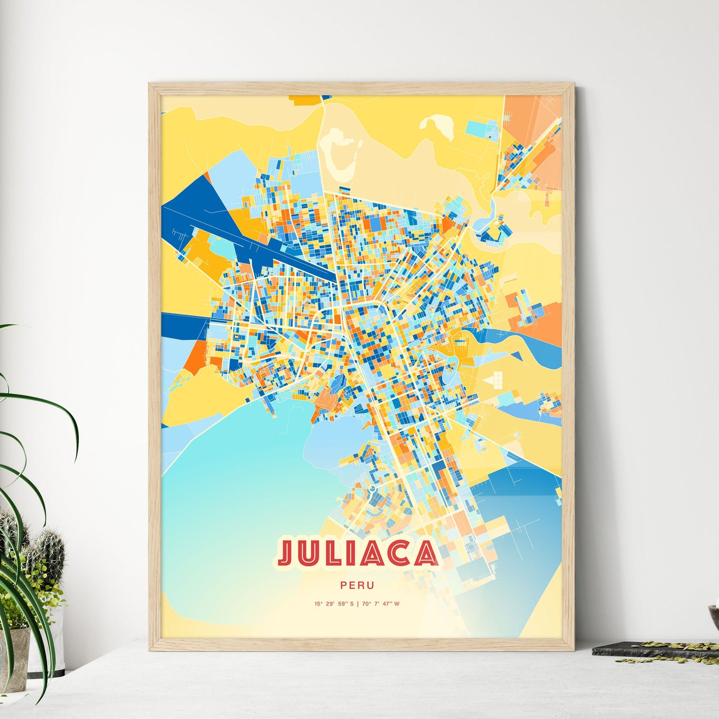 Colorful JULIACA PERU Fine Art Map Blue Orange