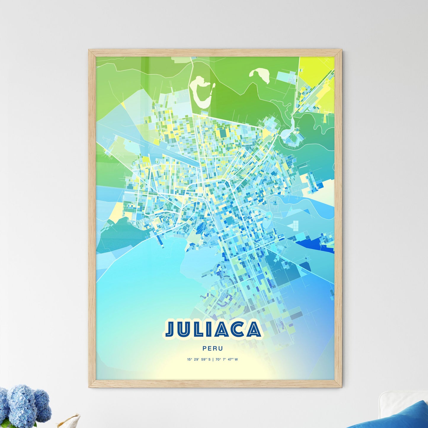 Colorful JULIACA PERU Fine Art Map Cool Blue