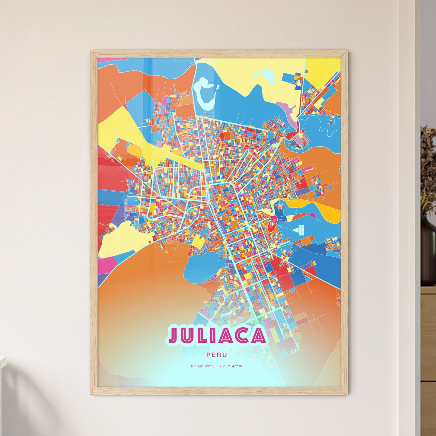 Colorful JULIACA PERU Fine Art Map Crazy Colors