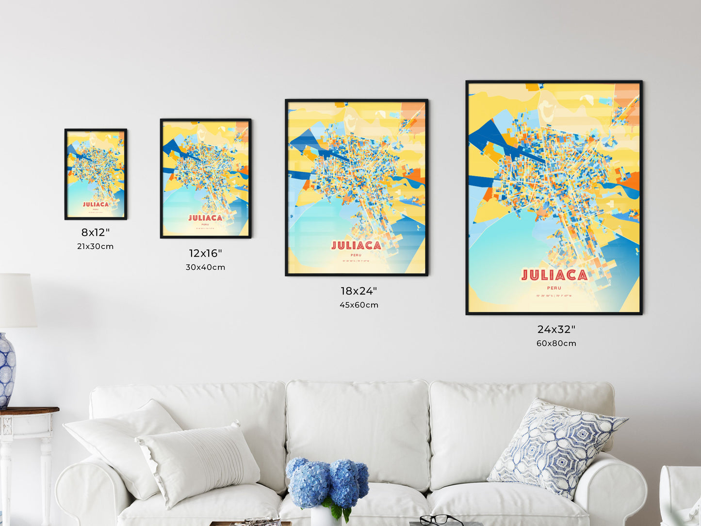 Colorful JULIACA PERU Fine Art Map Blue Orange