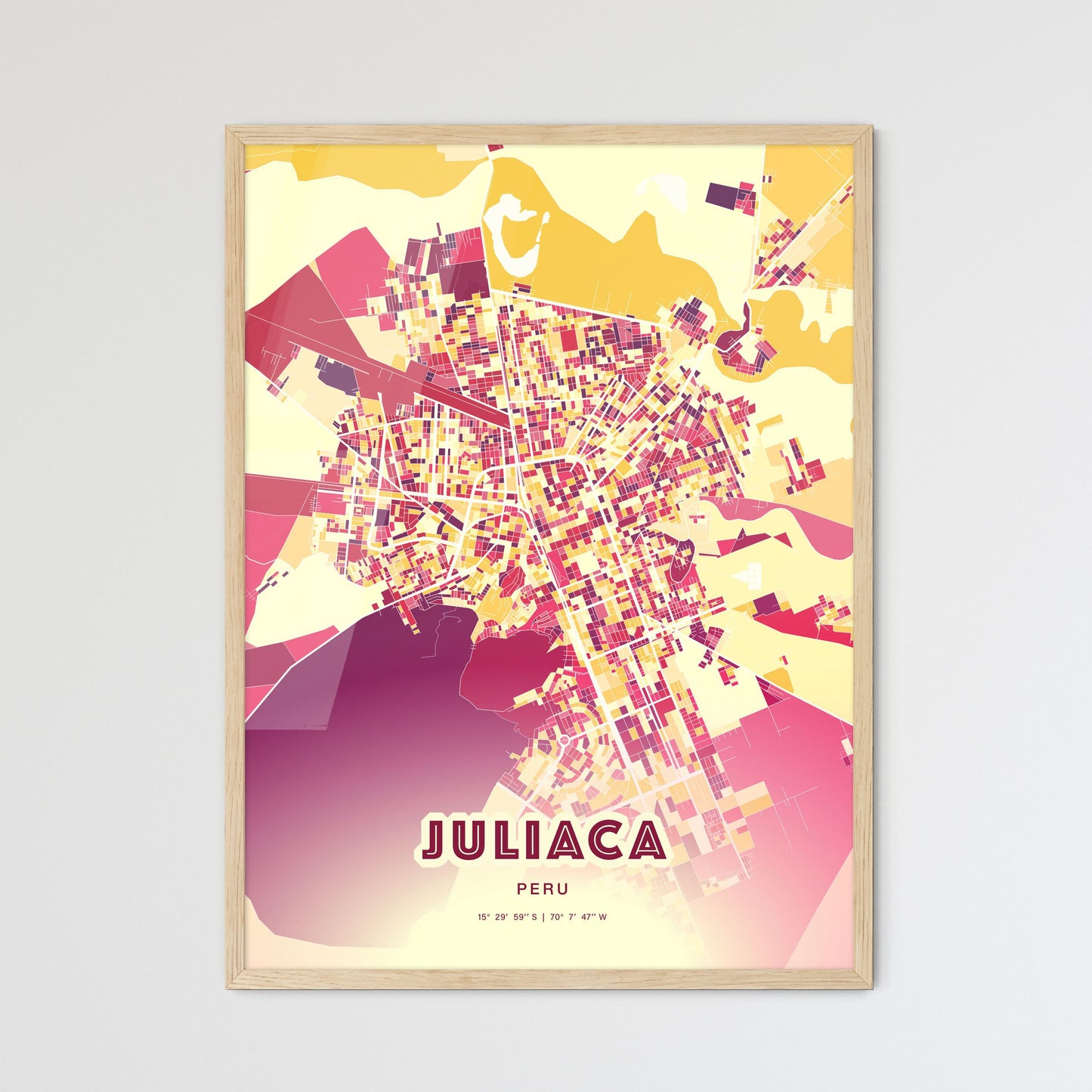 Colorful JULIACA PERU Fine Art Map Hot Red