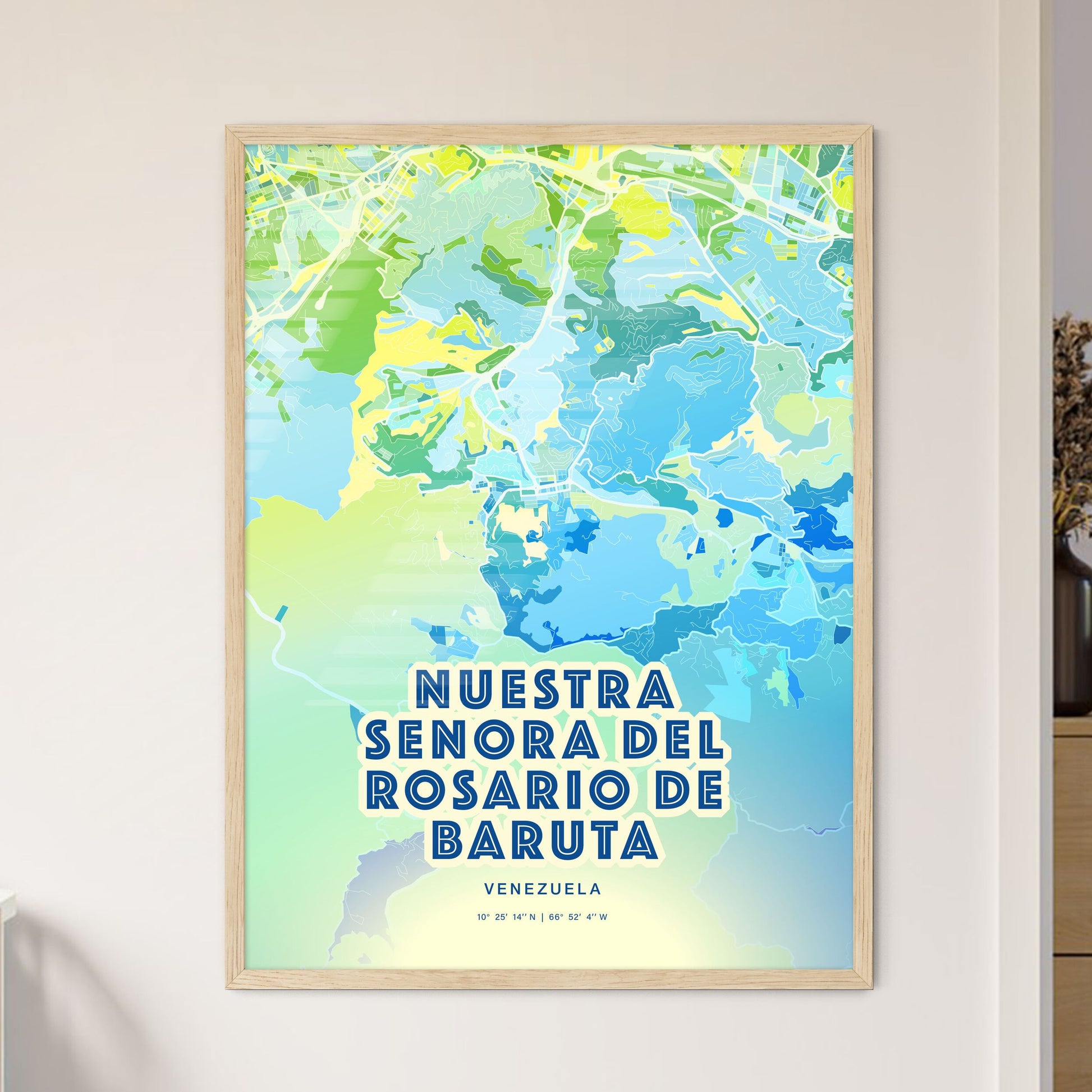 Colorful NUESTRA SENORA DEL ROSARIO DE BARUTA VENEZUELA Fine Art Map Cool Blue