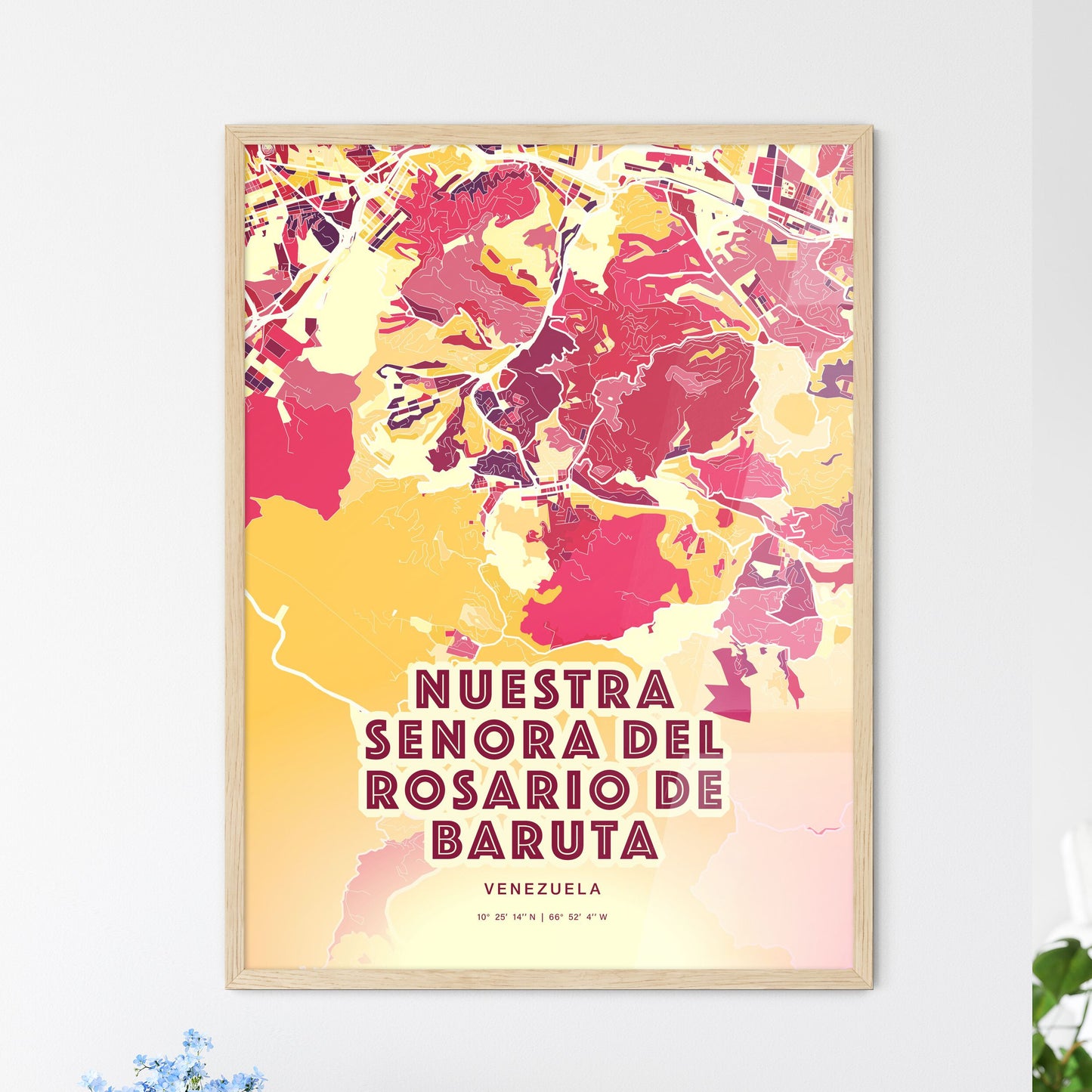 Colorful NUESTRA SENORA DEL ROSARIO DE BARUTA VENEZUELA Fine Art Map Hot Red