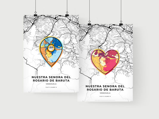 NUESTRA SENORA DEL ROSARIO DE BARUTA VENEZUELA minimal art map with a colorful icon. Where it all began, Couple map gift.