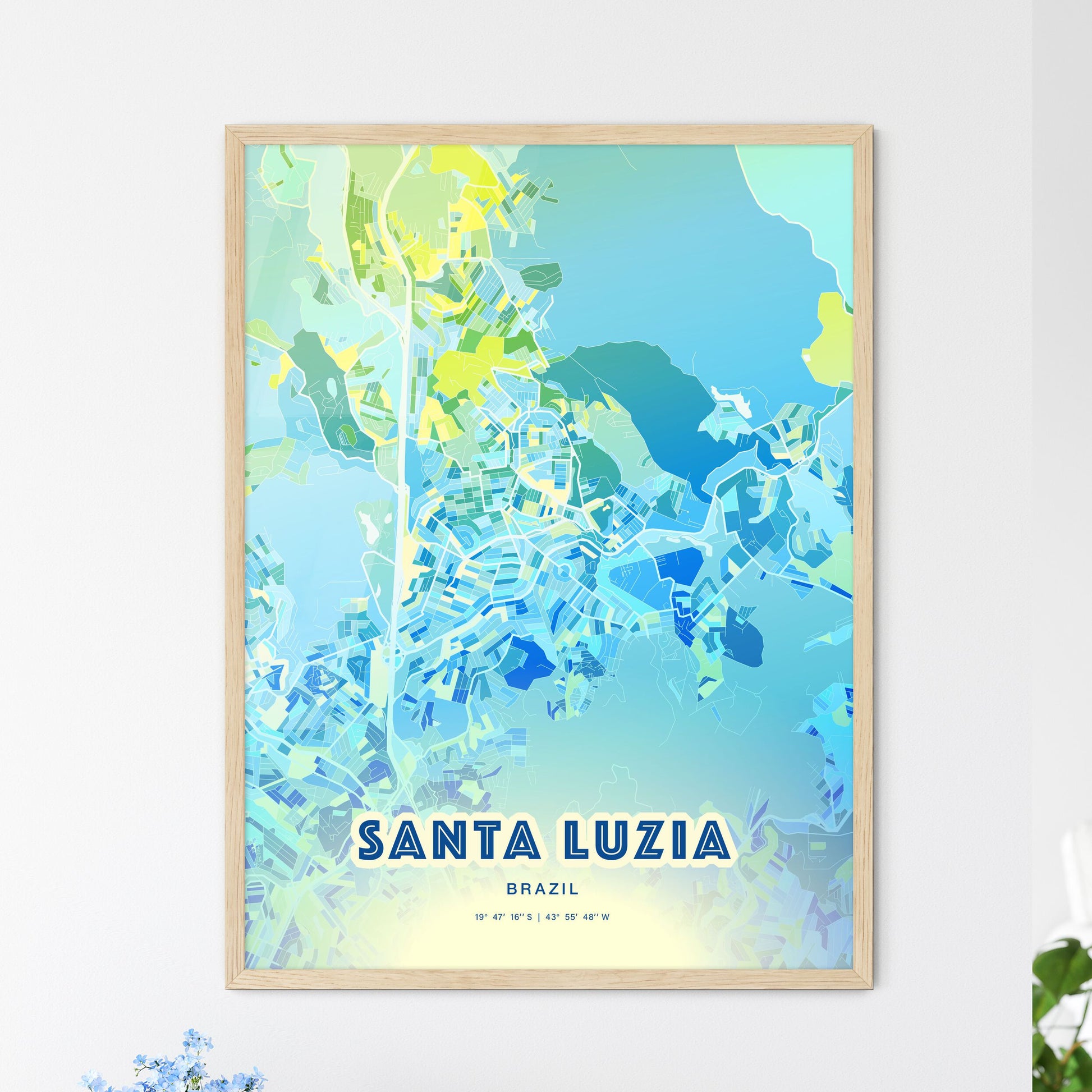 Colorful SANTA LUZIA BRAZIL Fine Art Map Cool Blue