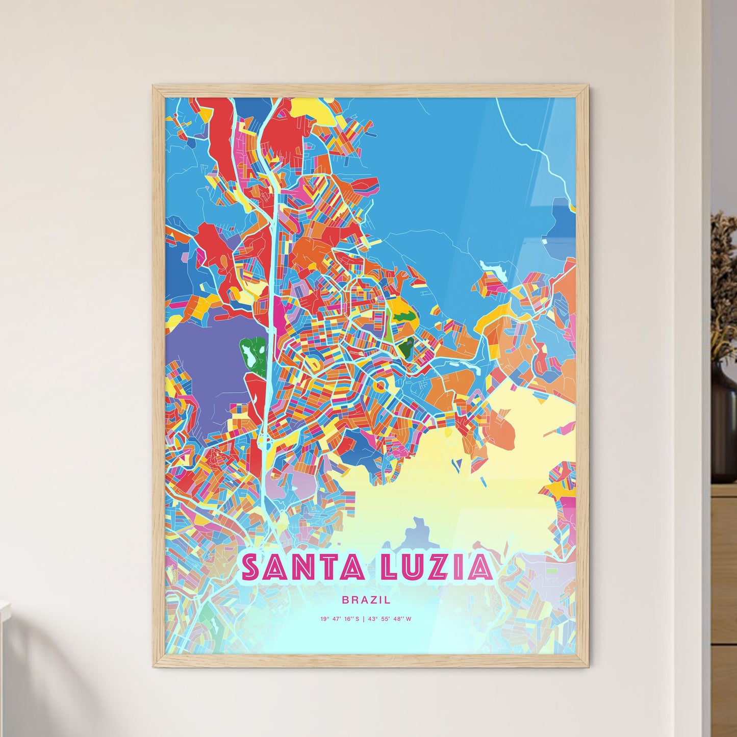 Colorful SANTA LUZIA BRAZIL Fine Art Map Crazy Colors