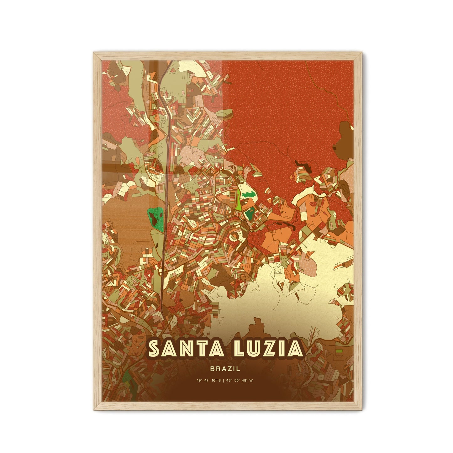 Colorful SANTA LUZIA BRAZIL Fine Art Map Farmhouse