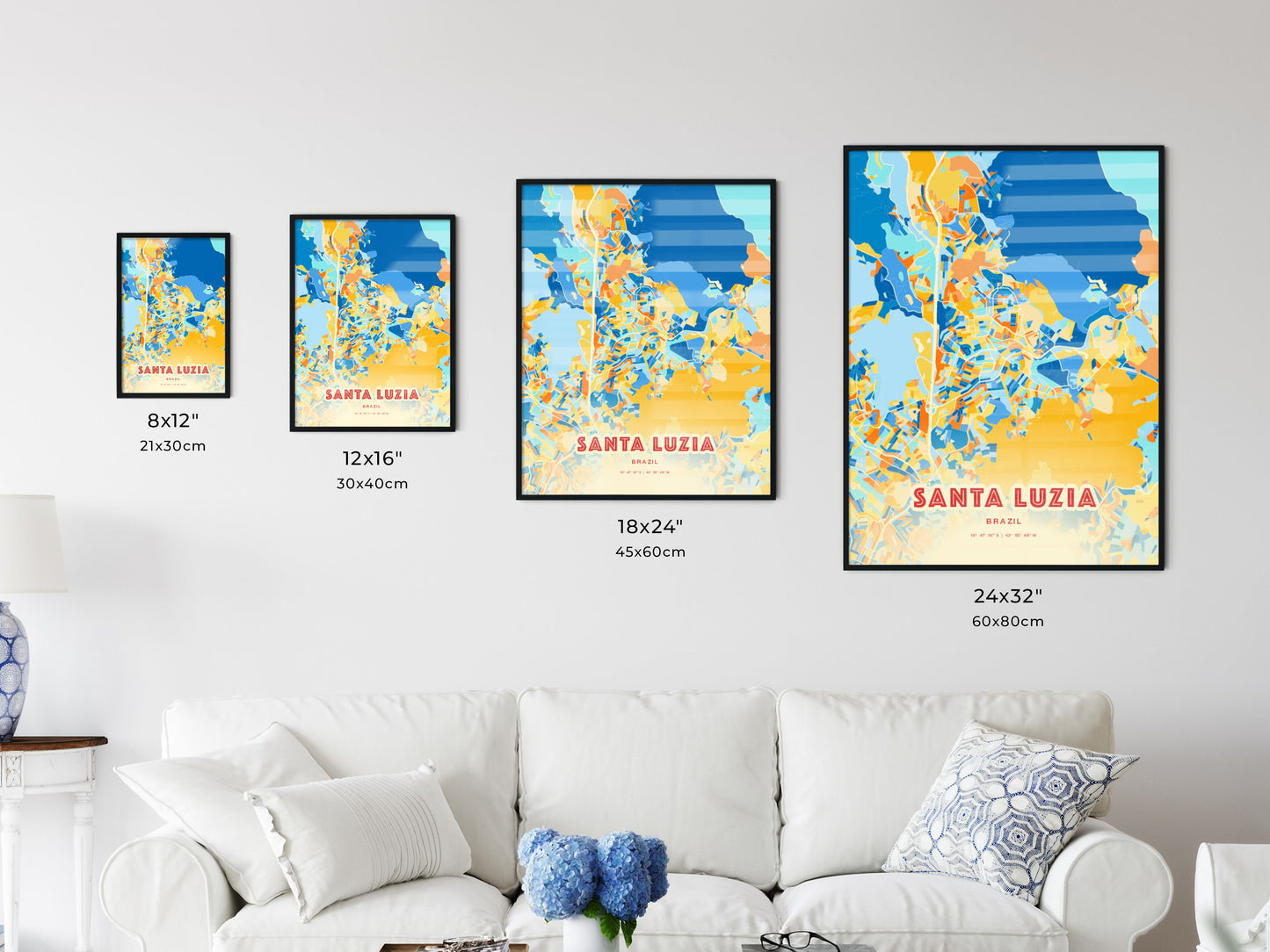 Colorful SANTA LUZIA BRAZIL Fine Art Map Blue Orange