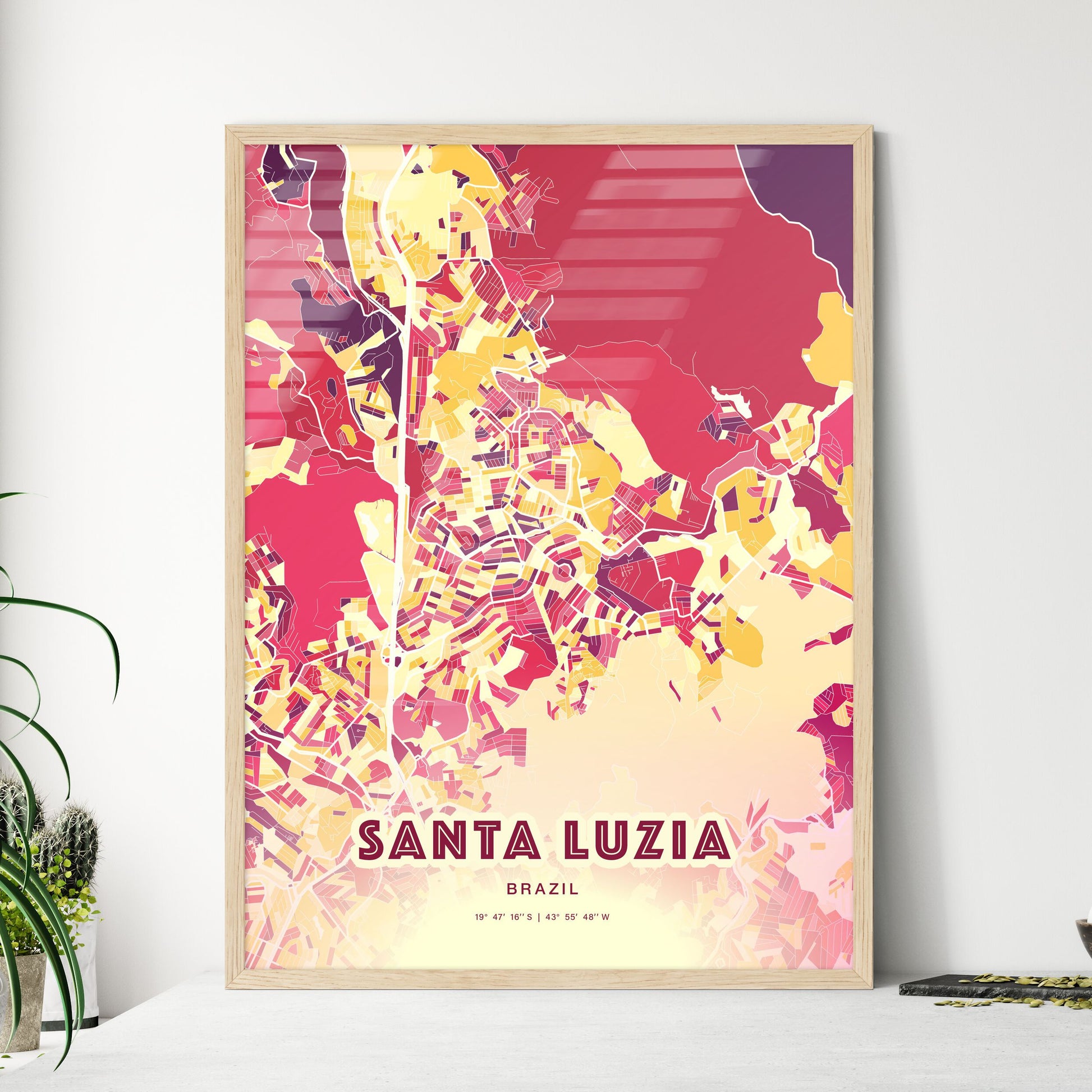 Colorful SANTA LUZIA BRAZIL Fine Art Map Hot Red