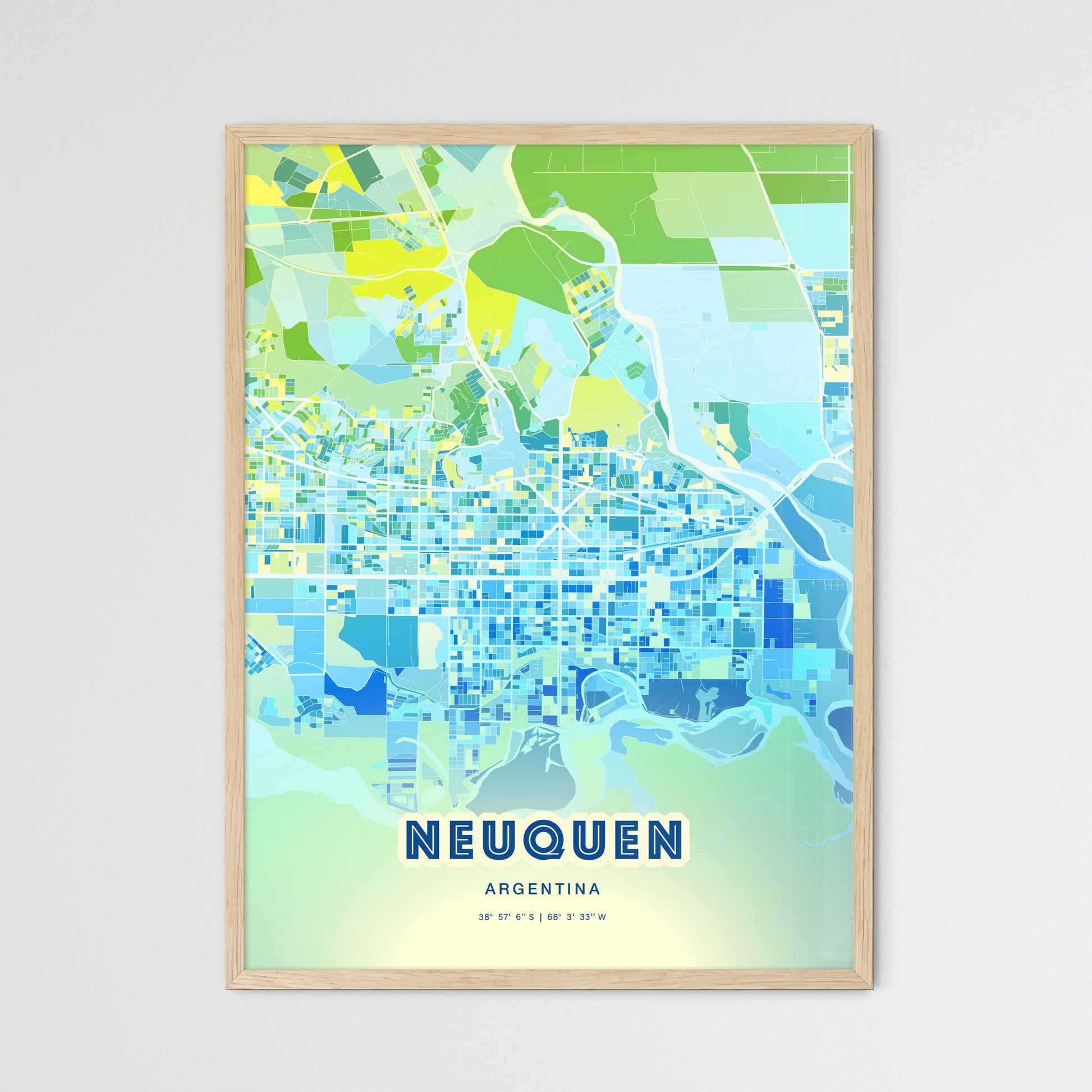 Colorful NEUQUEN ARGENTINA Fine Art Map Cool Blue