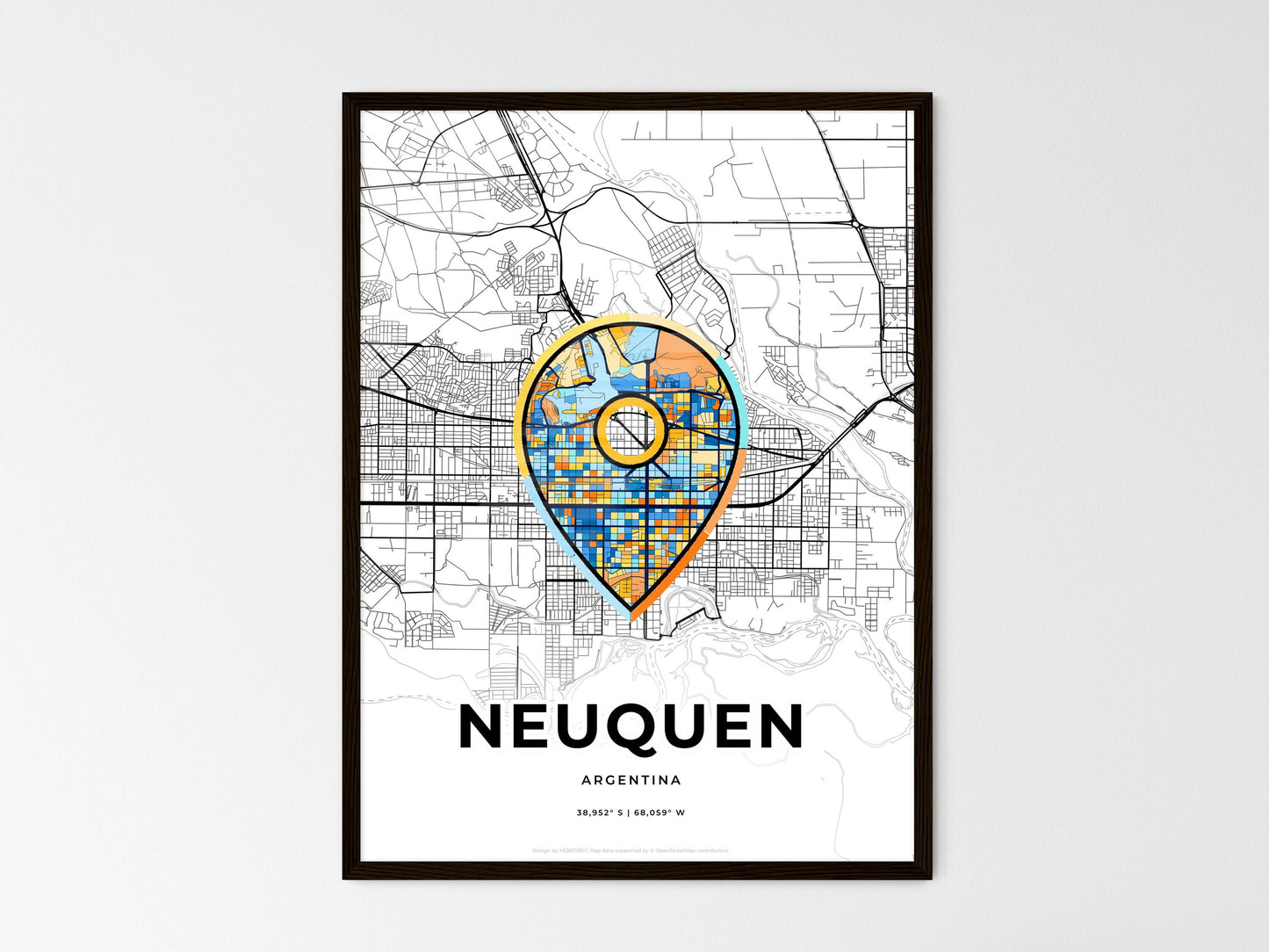 Neuquen Argentina wedding art map with pointer icon