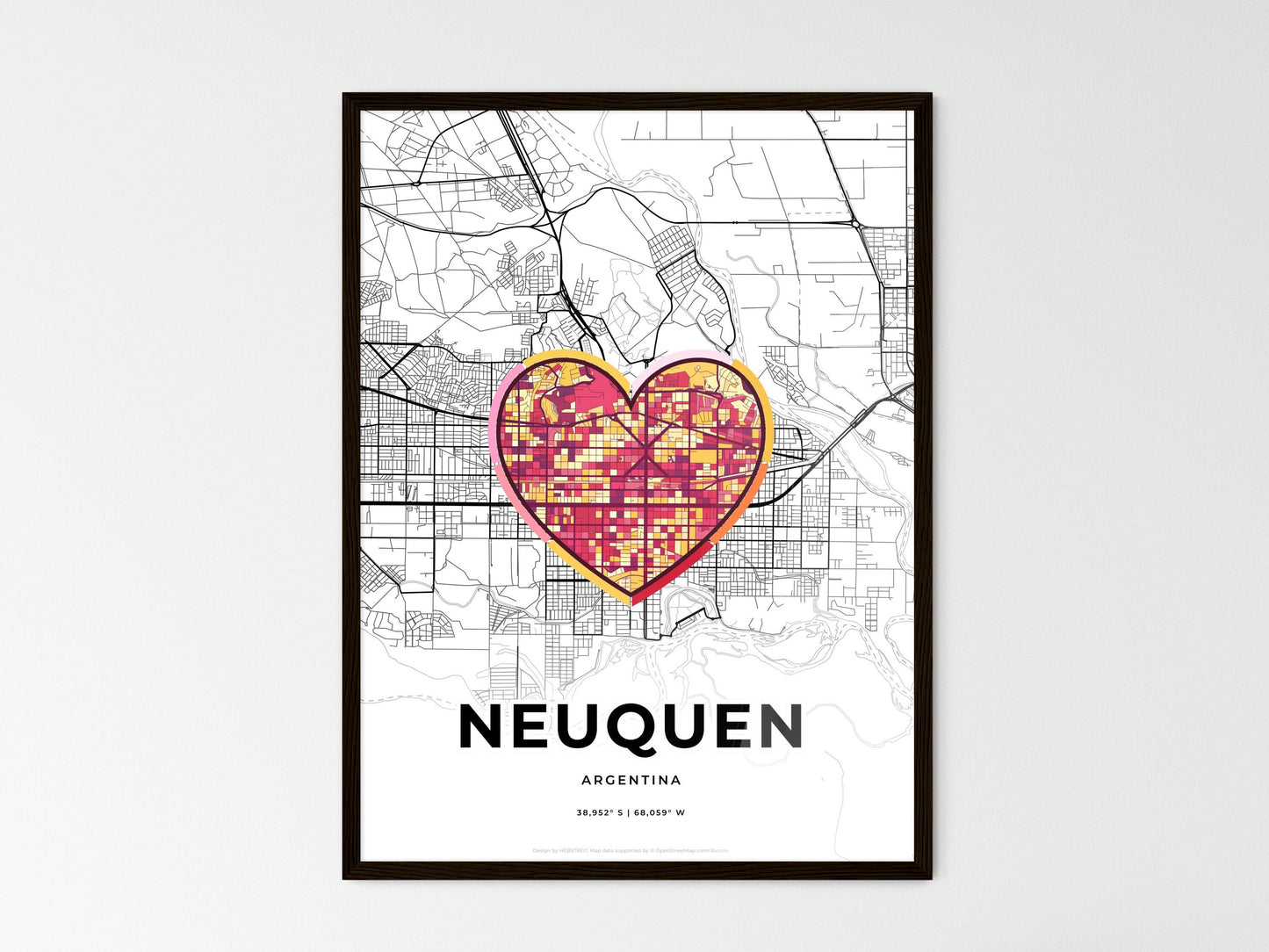 Neuquen Argentina wedding art map with heart icon