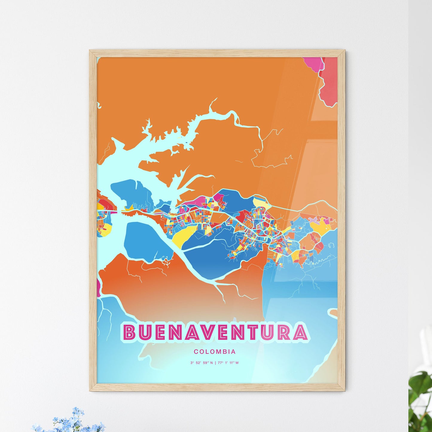 Colorful BUENAVENTURA COLOMBIA Fine Art Map Crazy Colors