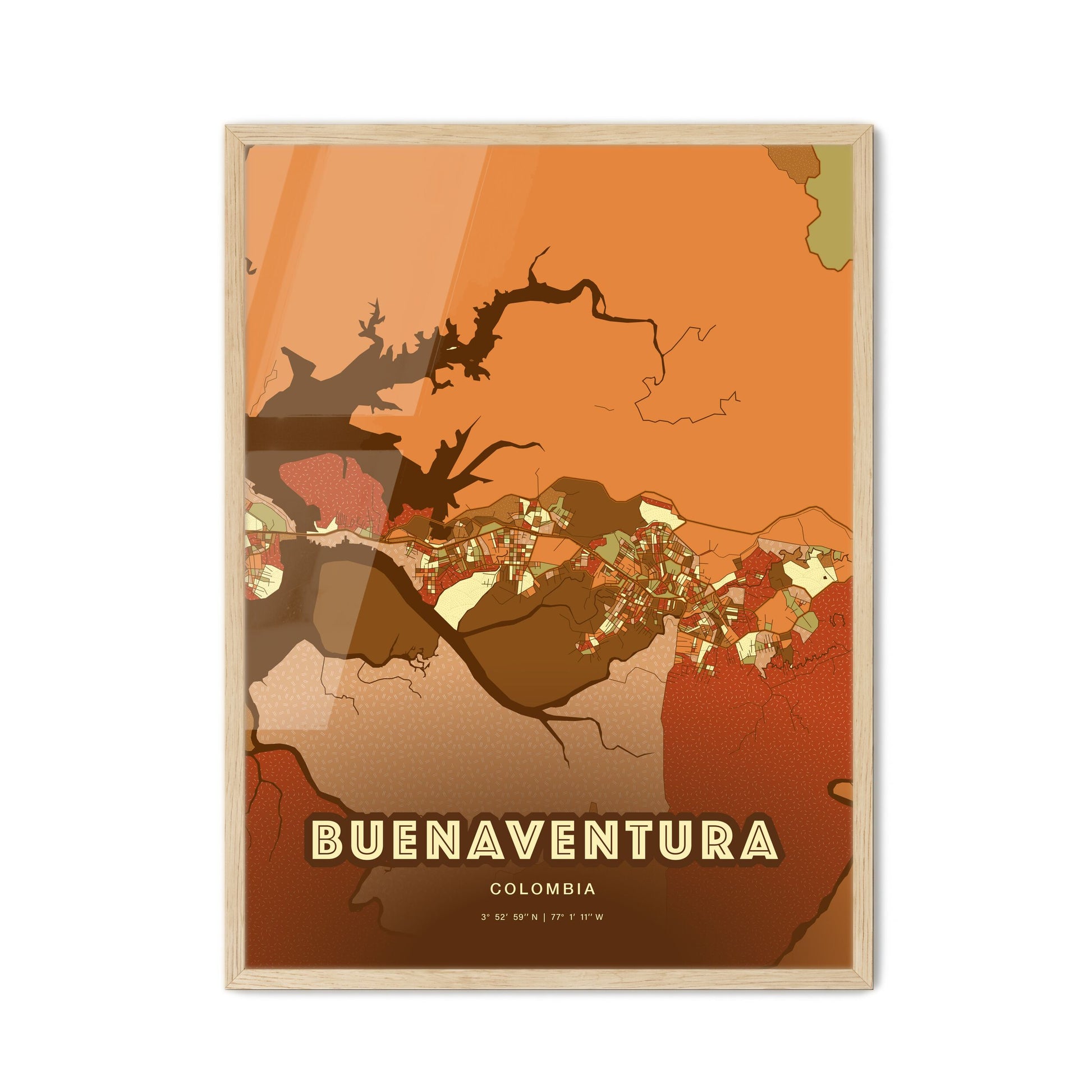 Colorful BUENAVENTURA COLOMBIA Fine Art Map Farmhouse