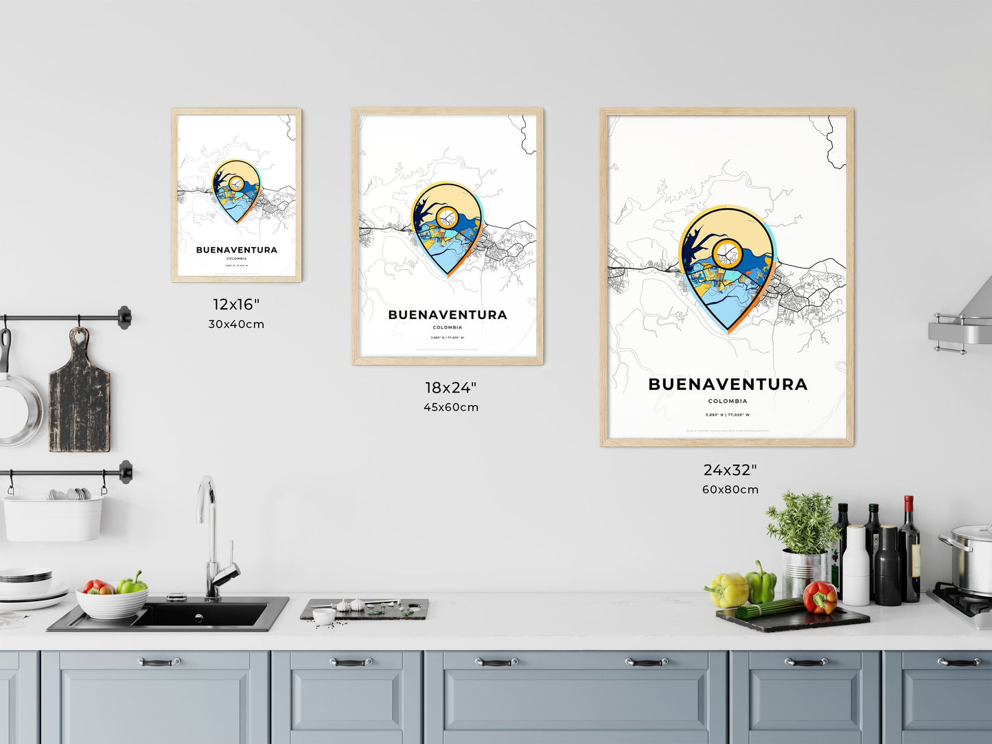 Buenaventura Colombia art map size chart