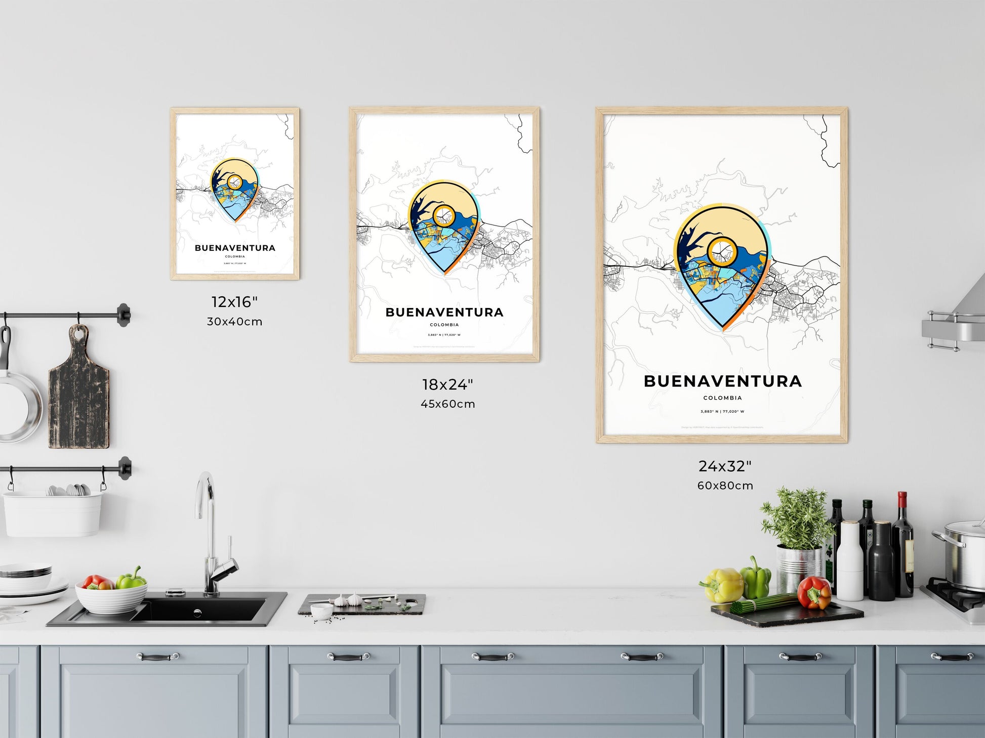 Buenaventura Colombia art map size chart