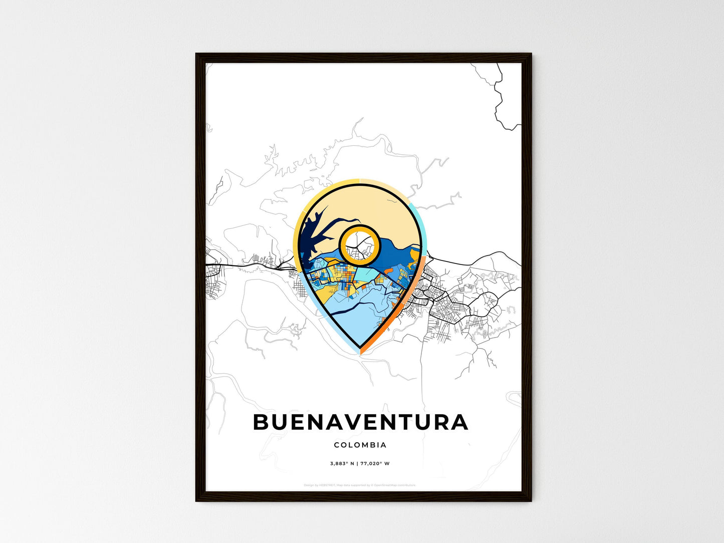 Buenaventura Colombia wedding art map with pointer icon