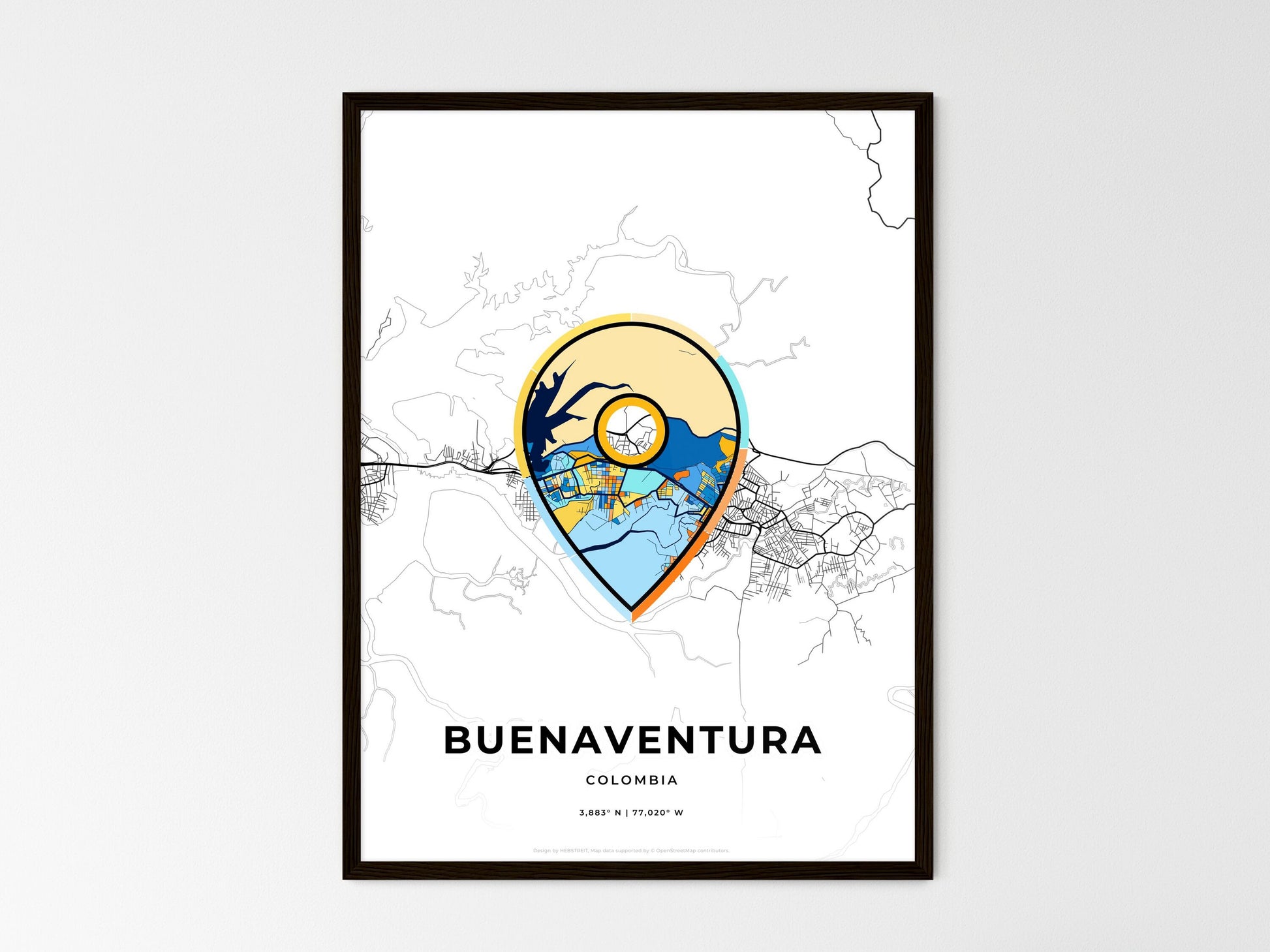 Buenaventura Colombia wedding art map with pointer icon