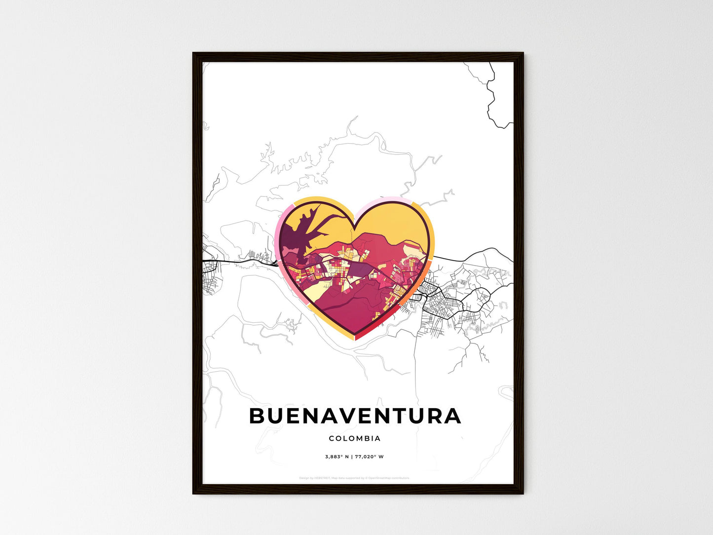 Buenaventura Colombia wedding art map with heart icon