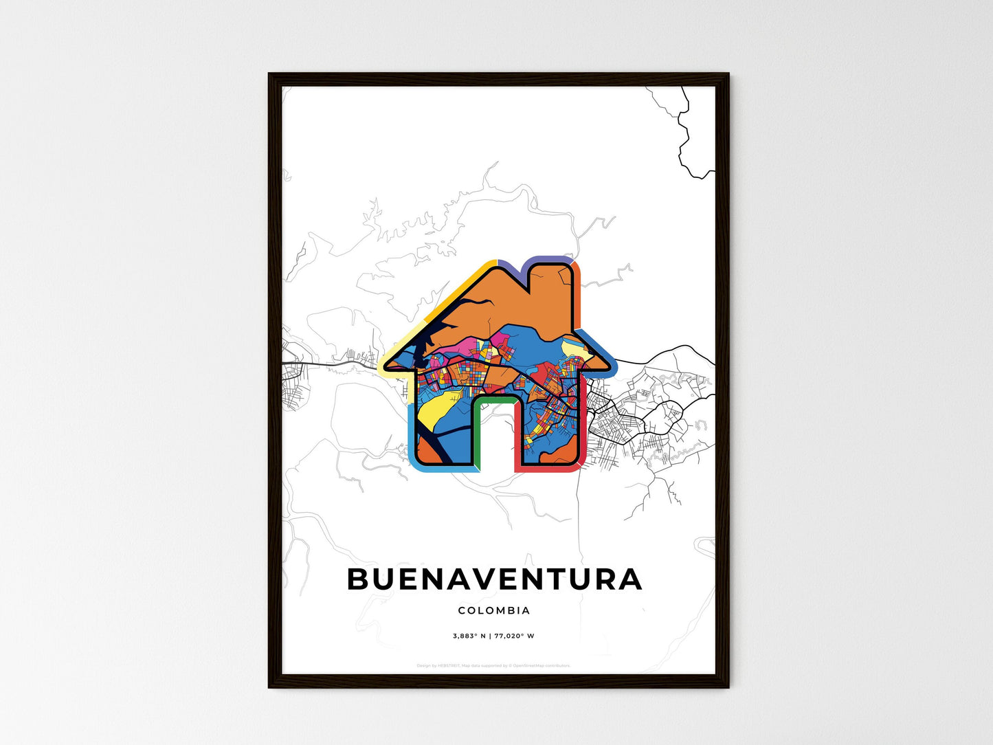 Buenaventura Colombia wedding art map with home icon