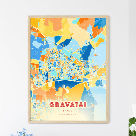 Colorful GRAVATAI BRAZIL Fine Art Map Blue Orange