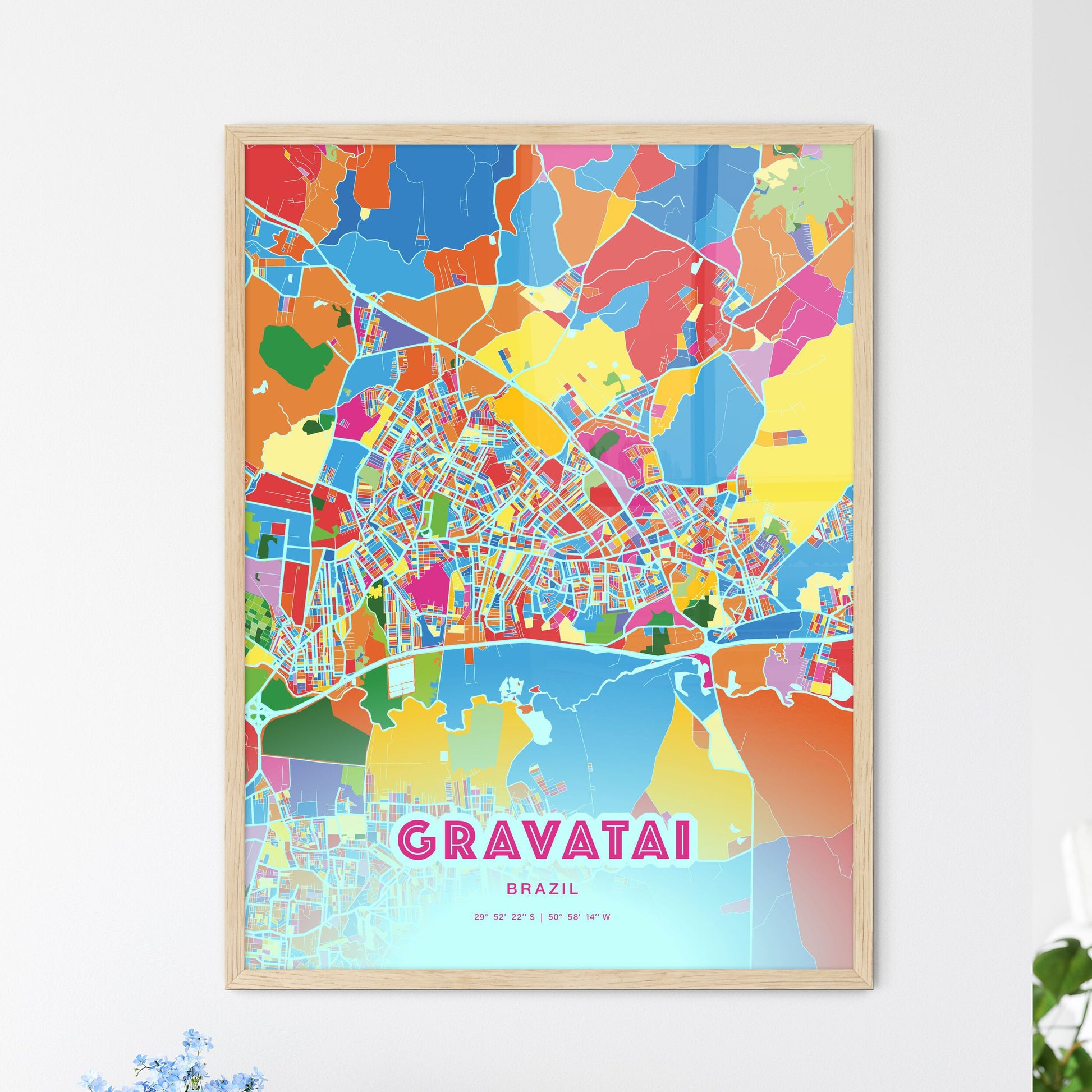 Colorful GRAVATAI BRAZIL Fine Art Map Crazy Colors