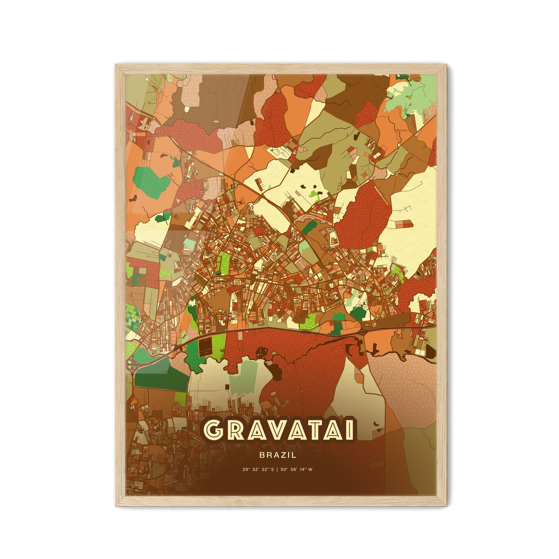 Colorful GRAVATAI BRAZIL Fine Art Map Farmhouse
