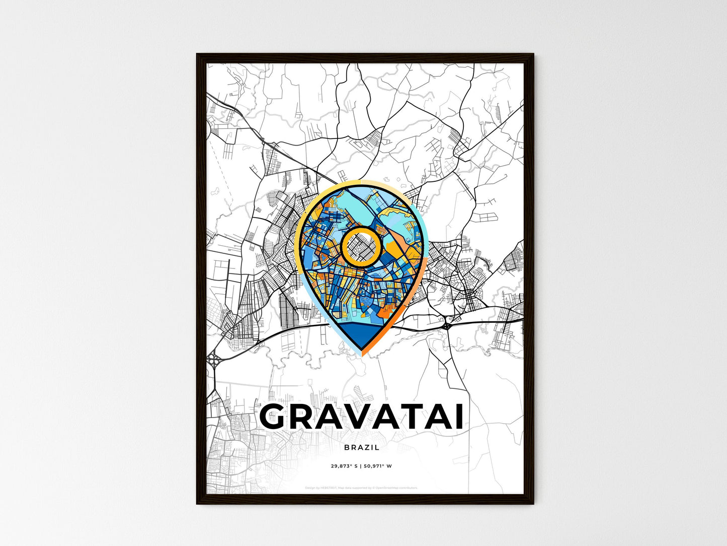 Gravatai Brazil wedding art map with pointer icon